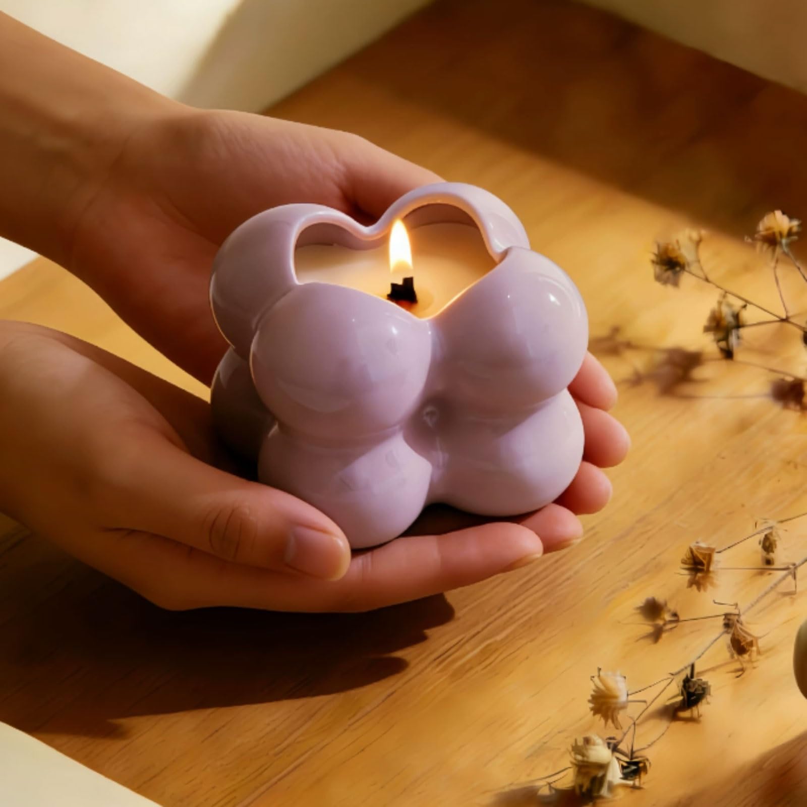Exquisito Velas de cerámica hechas con cera de soja y aceites esenciales botánicos, vela de aromaterapia reutilizable, color morado de larga duración meloso(Pear Freesia)