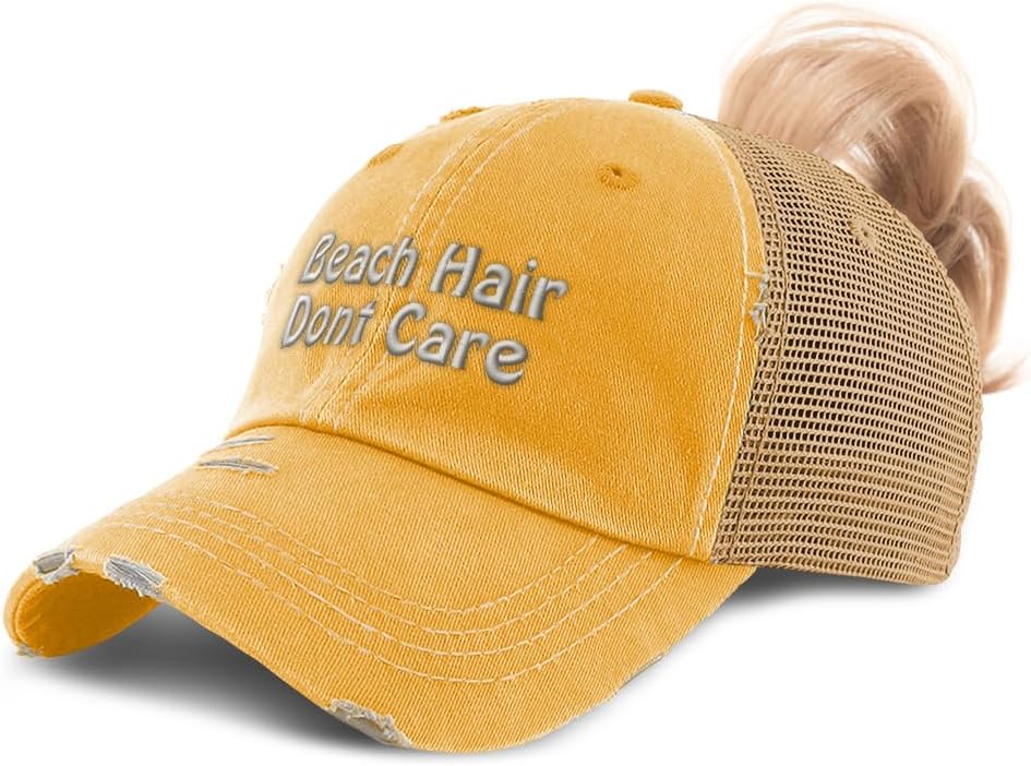 Ponytail Cap Women's Baseball Cap Embroidered Beach Hair Dont Care Sun Hat with Ponytail Hole High Pony Hat