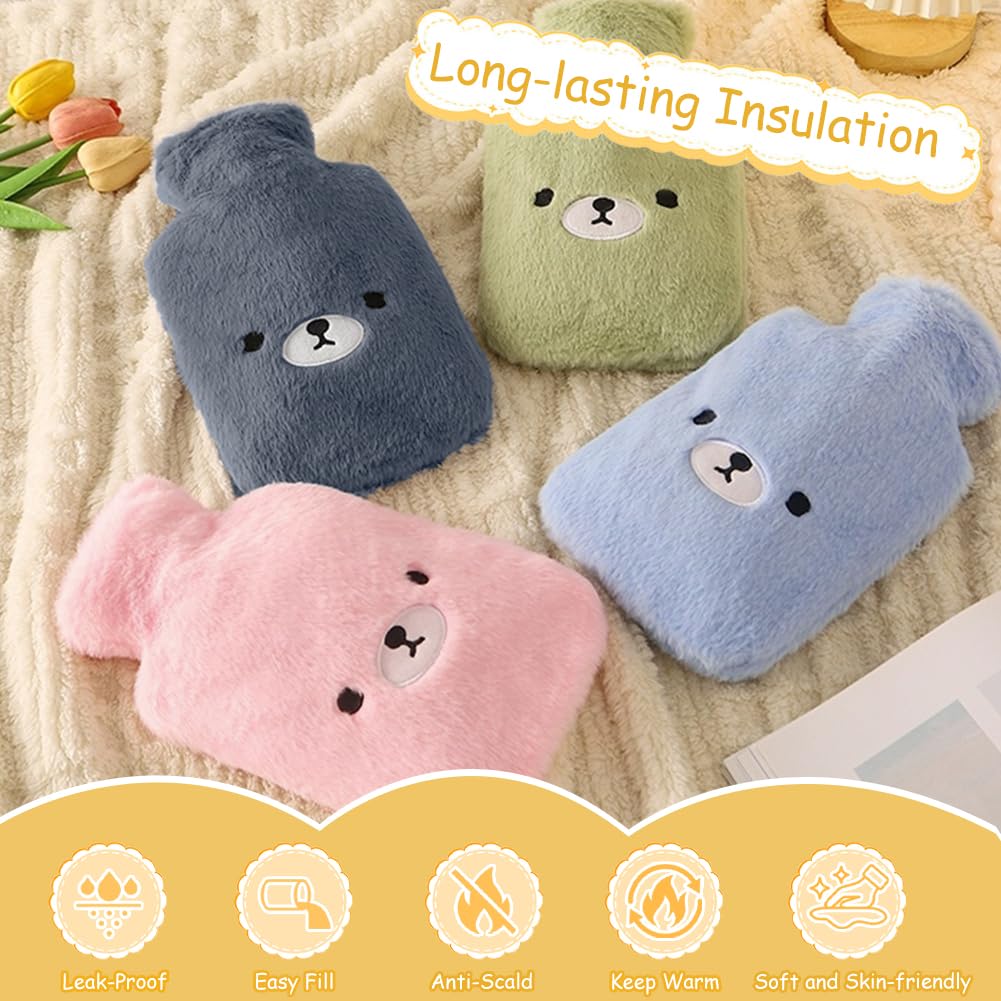Flintronic Bouillotte Enfant, 2L Bouillotte avec Housse en Peluche Douce, Mains et Pieds Chauds, Amovible et Lavable, Anti-fuite et Antidéflagrant, Jolie Bouillottes Eau Chaude pour Enfant et Adulte