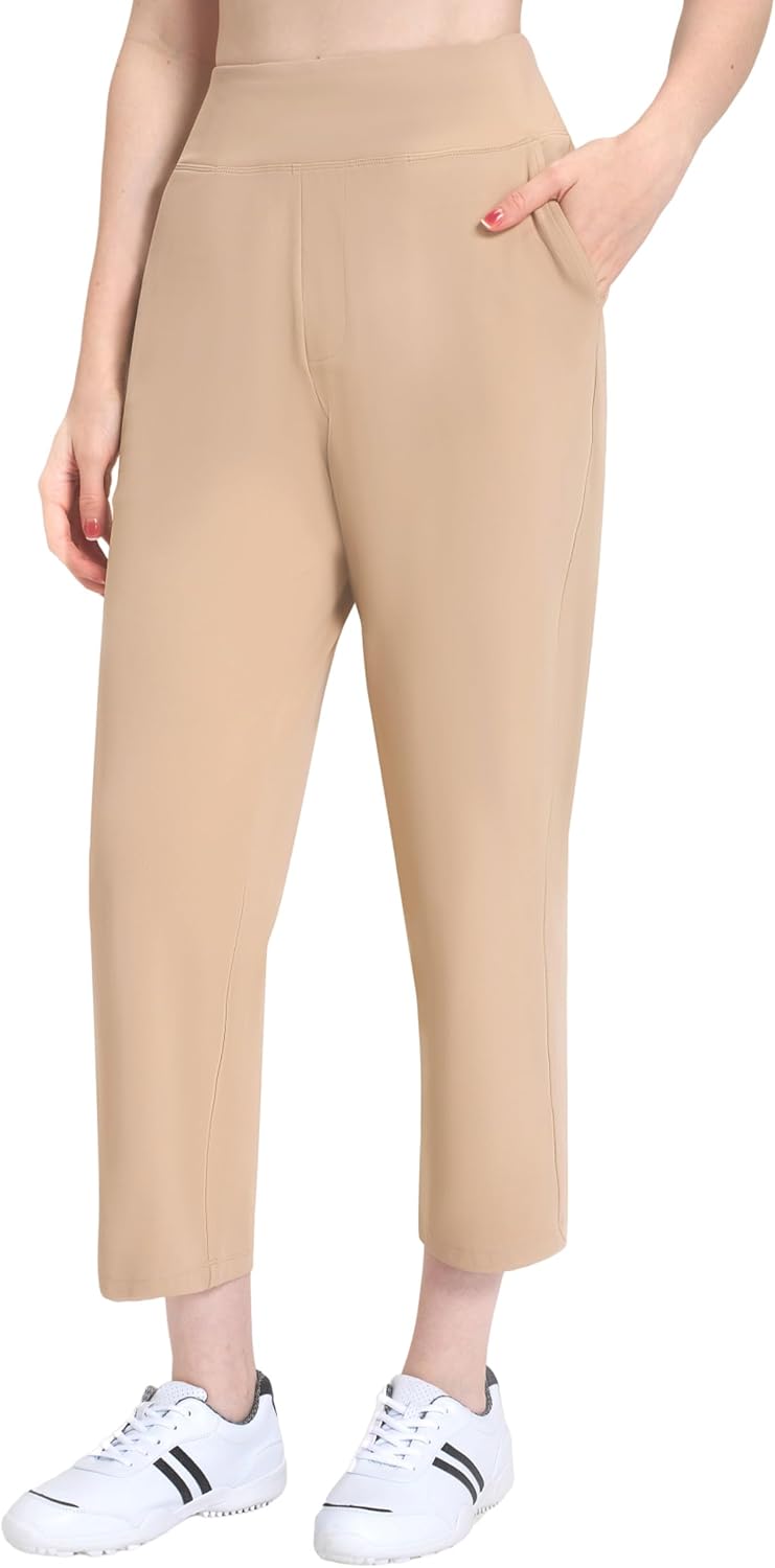 Womens Petite Golf Pants Stretch Dress Ankle Casual Slacks,Khaki,M
