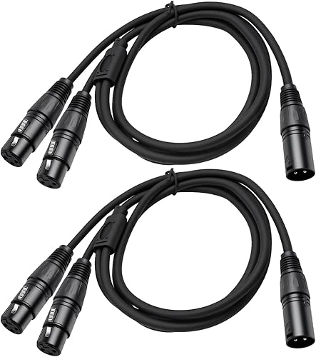 2 Pack XLR Splitter Cable,1 Maleto 2 Female, 5FT Stereo Mic to L&R Audio Y-Split