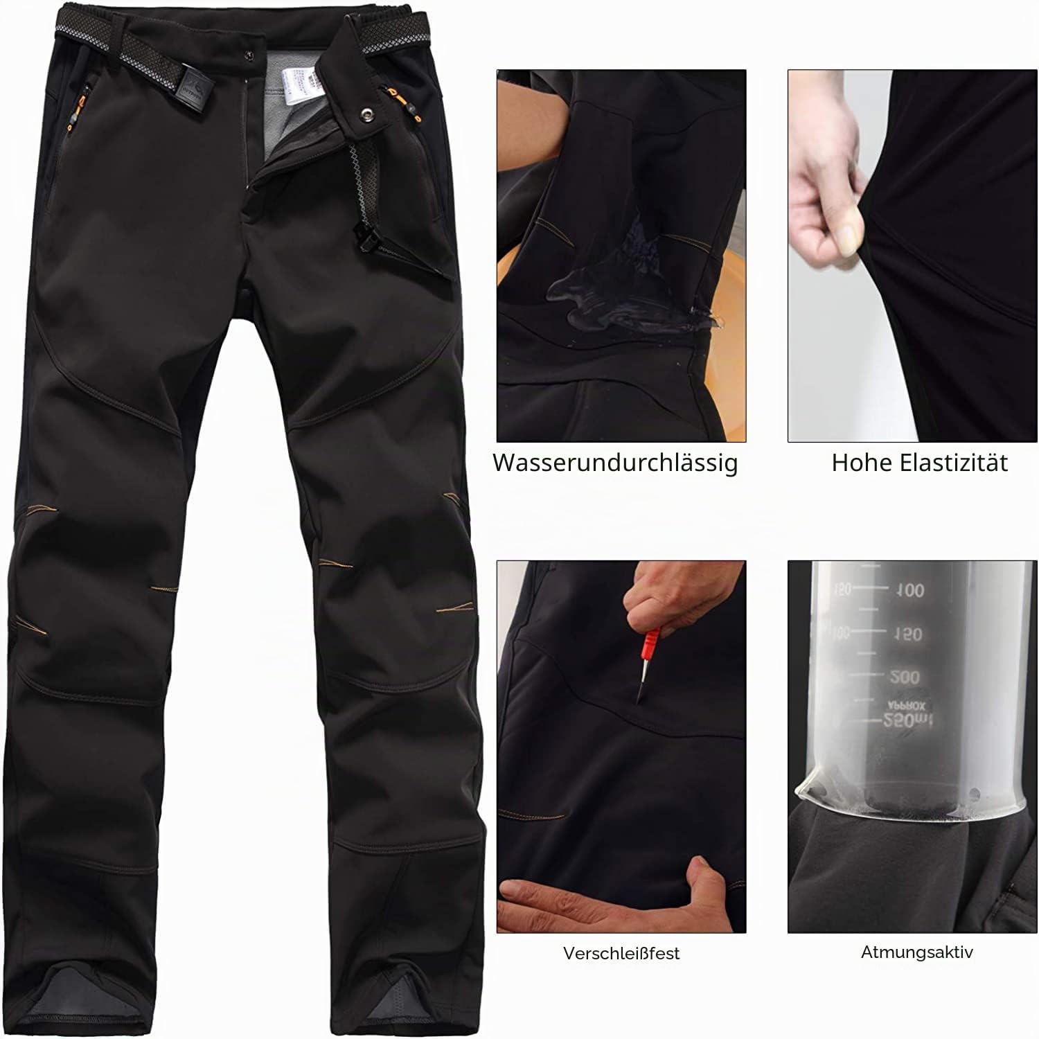 FLYGAGA Herren Wanderhose Softshellhose Warm Gefüttert Fleece Winterhose SkiHosen Snowboardhose Wasserdicht Winddicht Berghose Funktionshose Trekkinghose Outdoorhose Herbst Winter