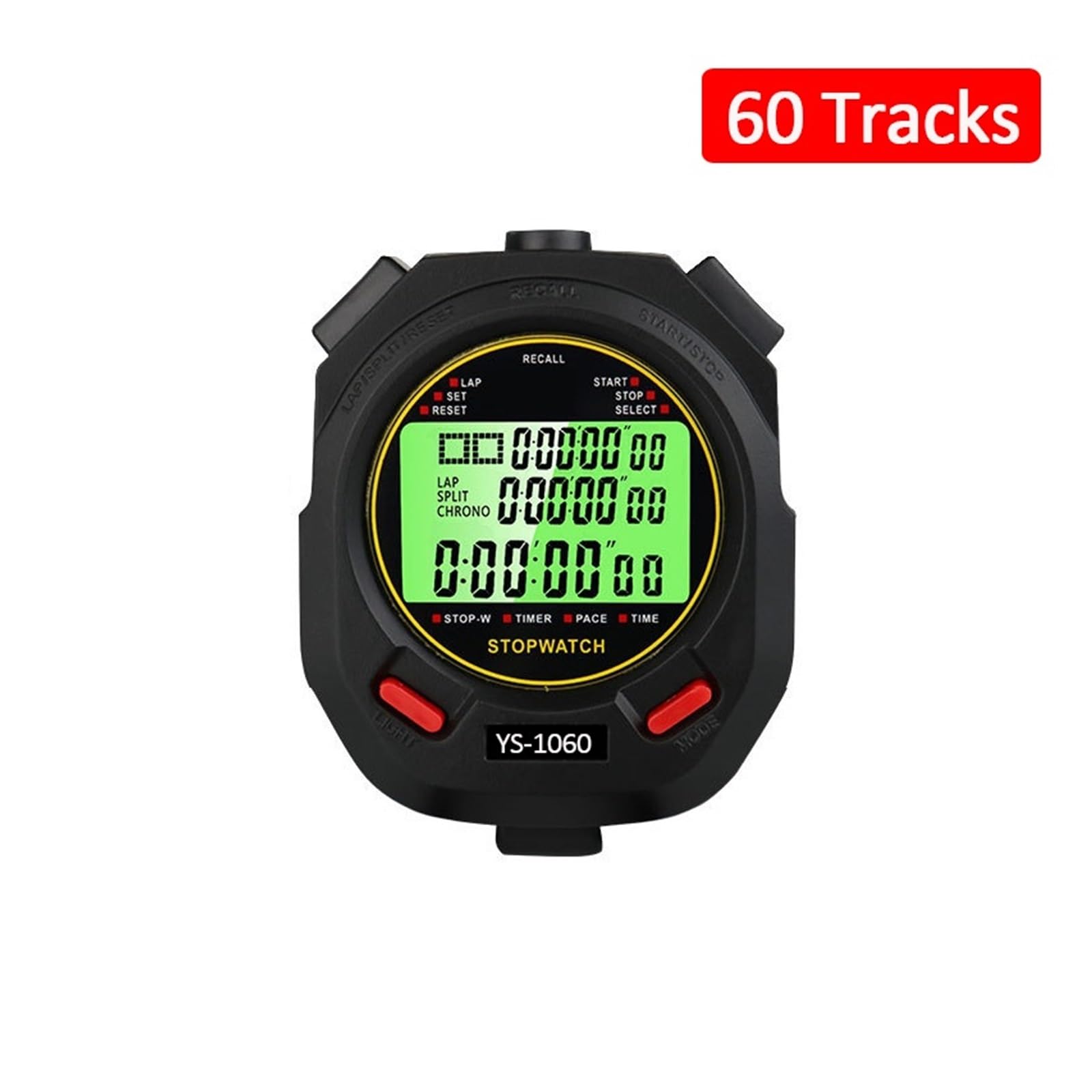 Cronometro, Cronometro elettronico luminoso Timer digitale 10/30/60/100 Cronometro sportivo multitraccia Timer portatile for allenamento di corsa(60 Tracks)
