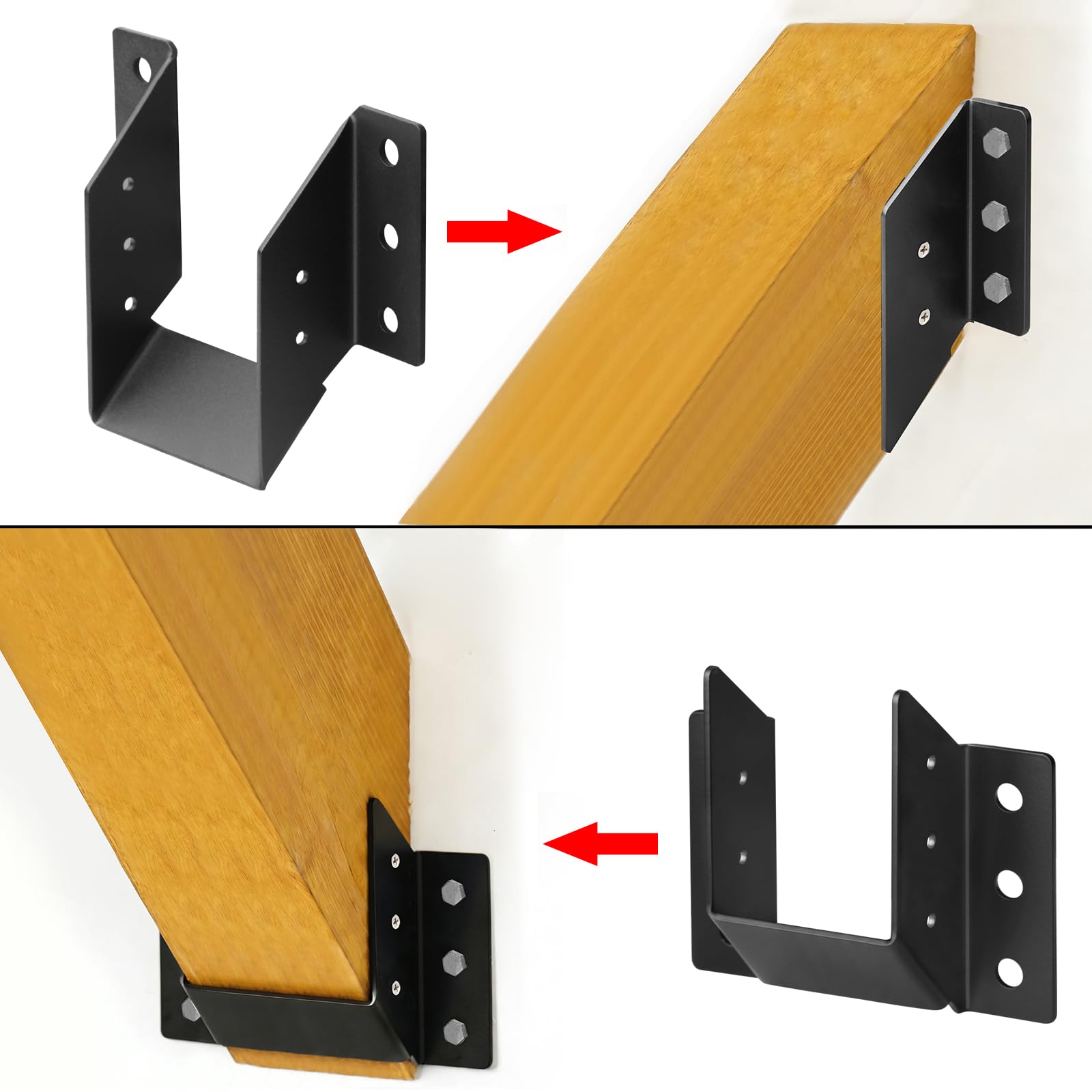 2 pares de ganchos en ángulo para postes de 4 x 6, 45° de pendiente hacia arriba y hacia abajo (paso de techo: 12/12), calibre 13
