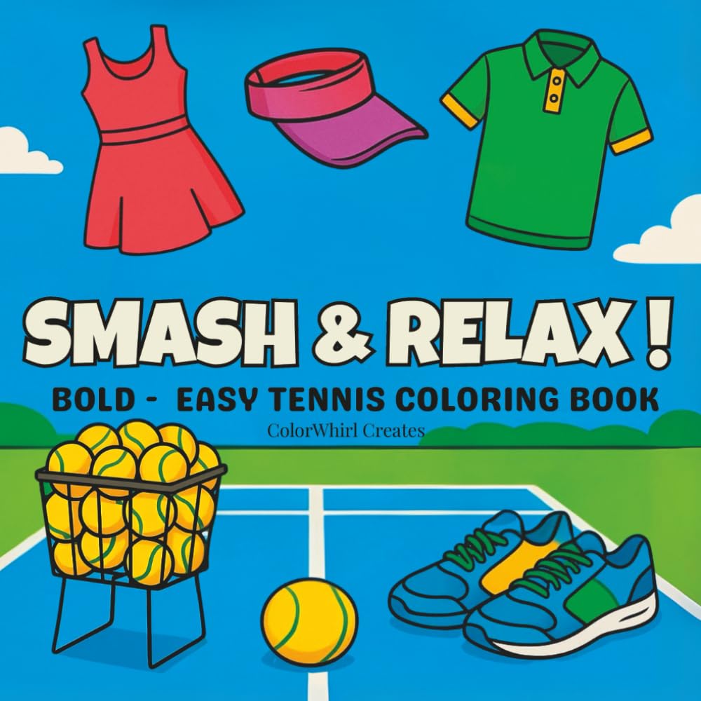 Smash & Relax! Bold and Easy Tennis Coloring Book: Big, Simple Designs for Adults & Kids Featuring Rackets, Sneakers, Tennis Balls & More