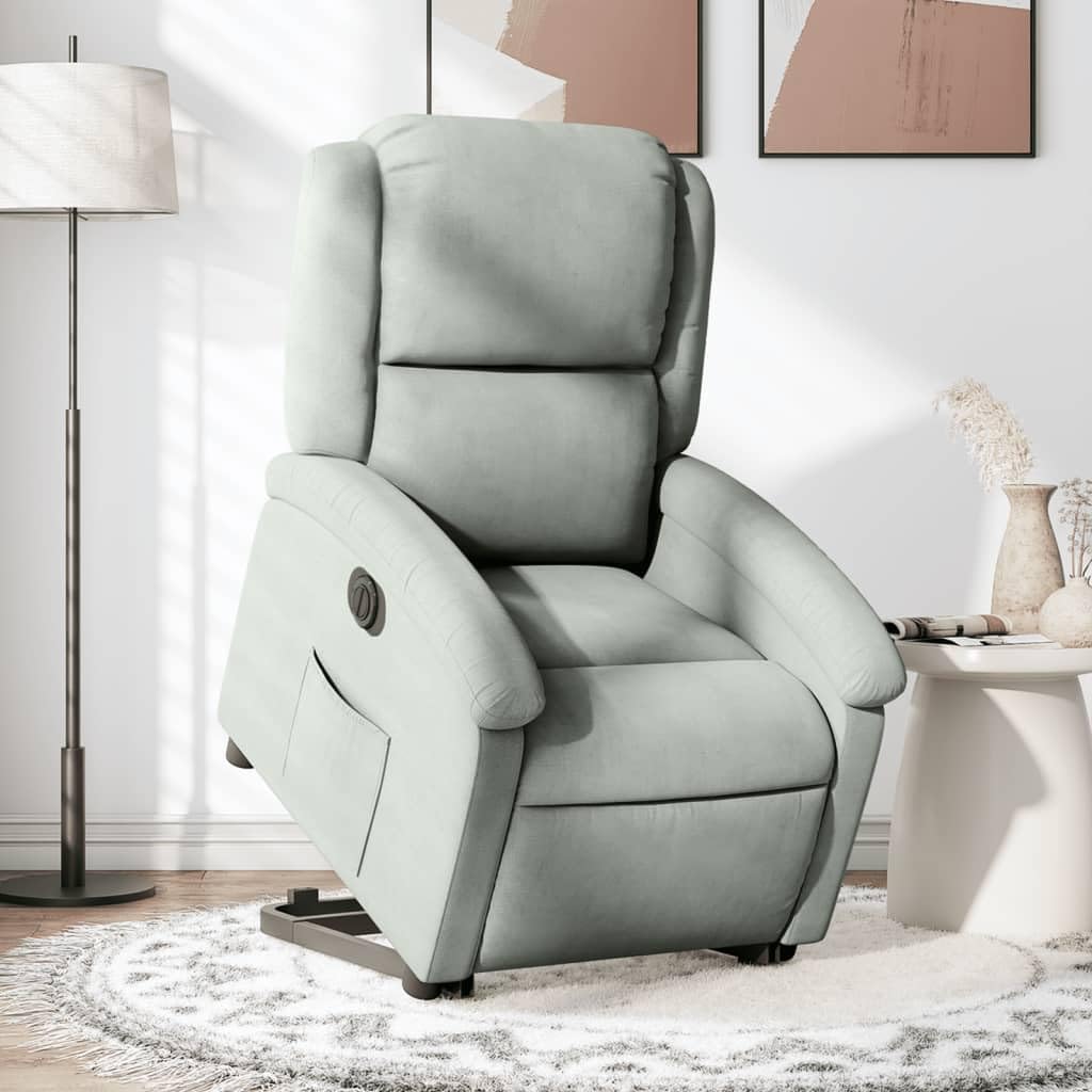 Fauteuil inclinable électrique Gris Clair en Velours, Fauteuil Confortable pour Salon, Fauteuil de Lecture avec accoudoirs Larges, Chaise d’appoint pour Chambre, Chaise Lounge intérieure