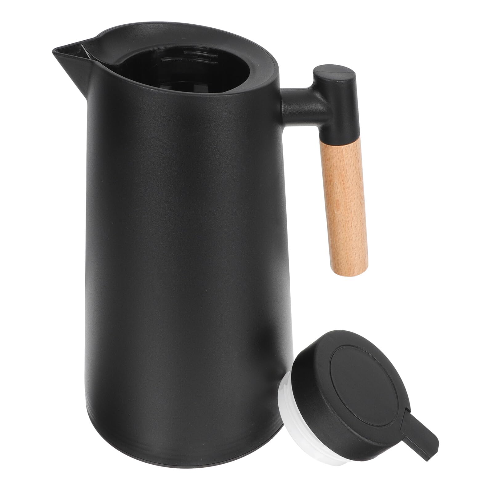 Homoyoyo Isolierte Kaffeekanne mit Holzgriff Vakuum Wasserkocher aus Glas Warmhaltekanne für Zuhause Büro und Outdoor