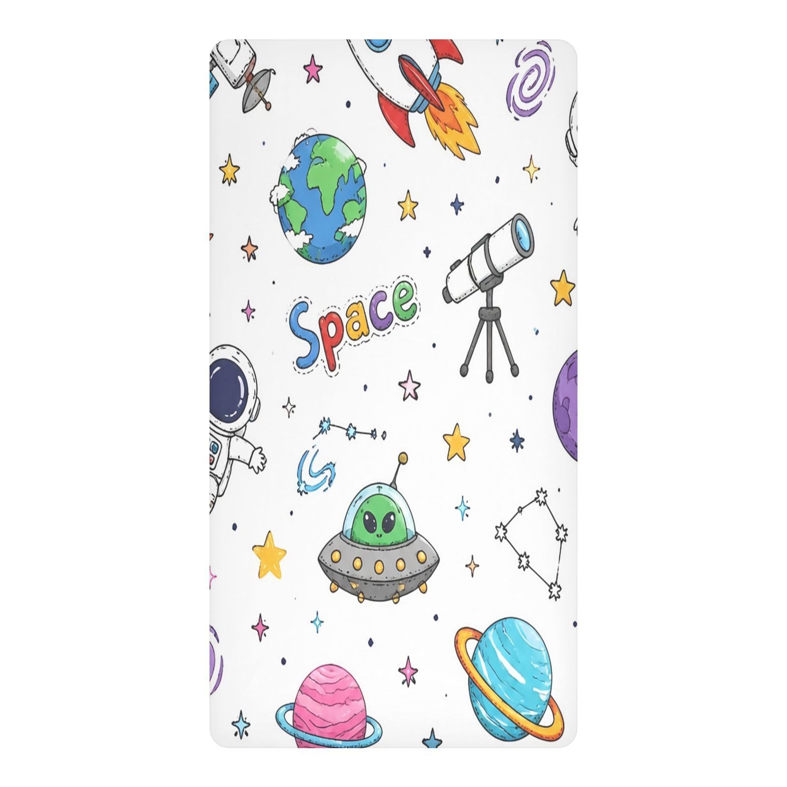 BOESI Doodle Space Waterproof Crib Sheet,Fitted Mattress Protector