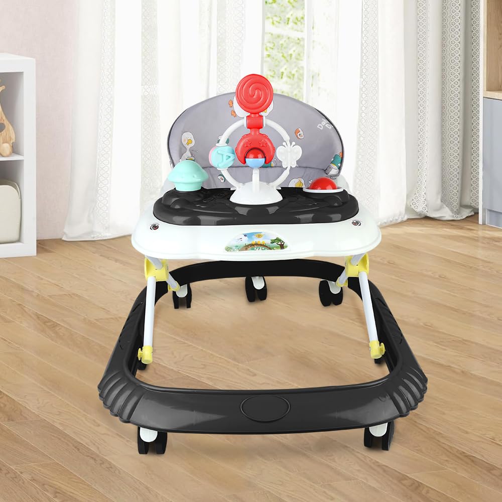 OHMG Trotteur Babywalker 5 en 1 Chariot d'éveil et de marche Trotteur,Fonction basculante Transat avec roulettes,Lumière,Musique,Aire de jeu Table à manger Trotteur Pliable