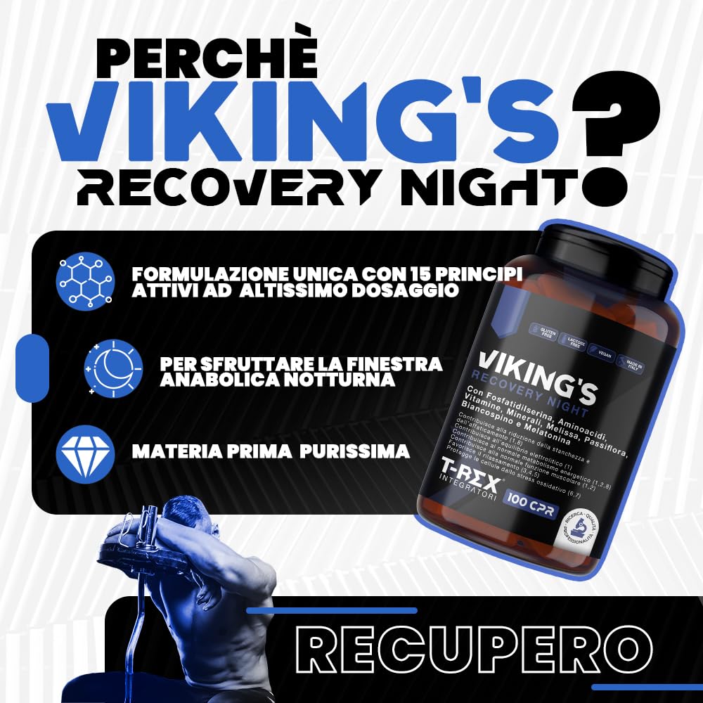 VIKING's Integratore Glutammina, Arginina, Lisina, Acido Aspartico, ZMA, Fosfatidilserina, Ornitina OKG | Post Workout per Recupero Muscolare Notturno, Riduce Stanchezza e Migliora il Sonno