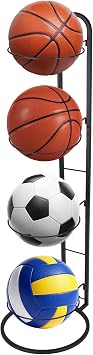New Ball Storage Rack,4 Tier Cube Ball Storage Holder,Basketball Football Holder Carbon Steel Heavy Duty Basketball Stand Painted Nail-Free Multi-Purpose Vertical Ball Rack