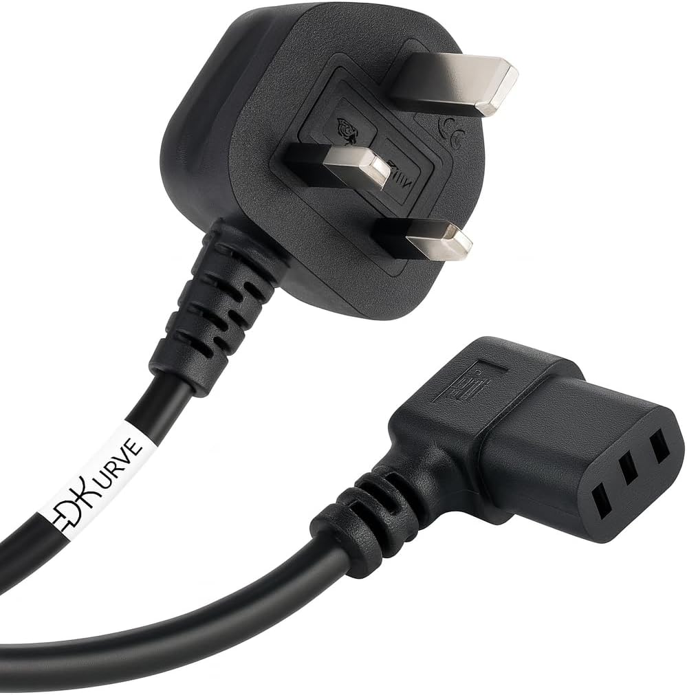 IEC C13 90 Degree L Type Angled Cable Kettle Lead 250V 13A Desktop Power Cable UK Mains Lead for PC Computer TV Monitor Printer etc, 3 Pin UK Plug to IEC 320 C13 AC Power Cord (1.8M)