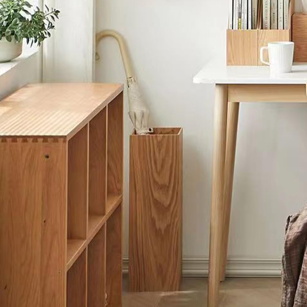 Rustic Wood Umbrella Holder, Rectangular Umbrella Stand Standing Umbrella Bucket Canes Walking Sticks Bin Flower Vase Barrel for Entryway Home Office