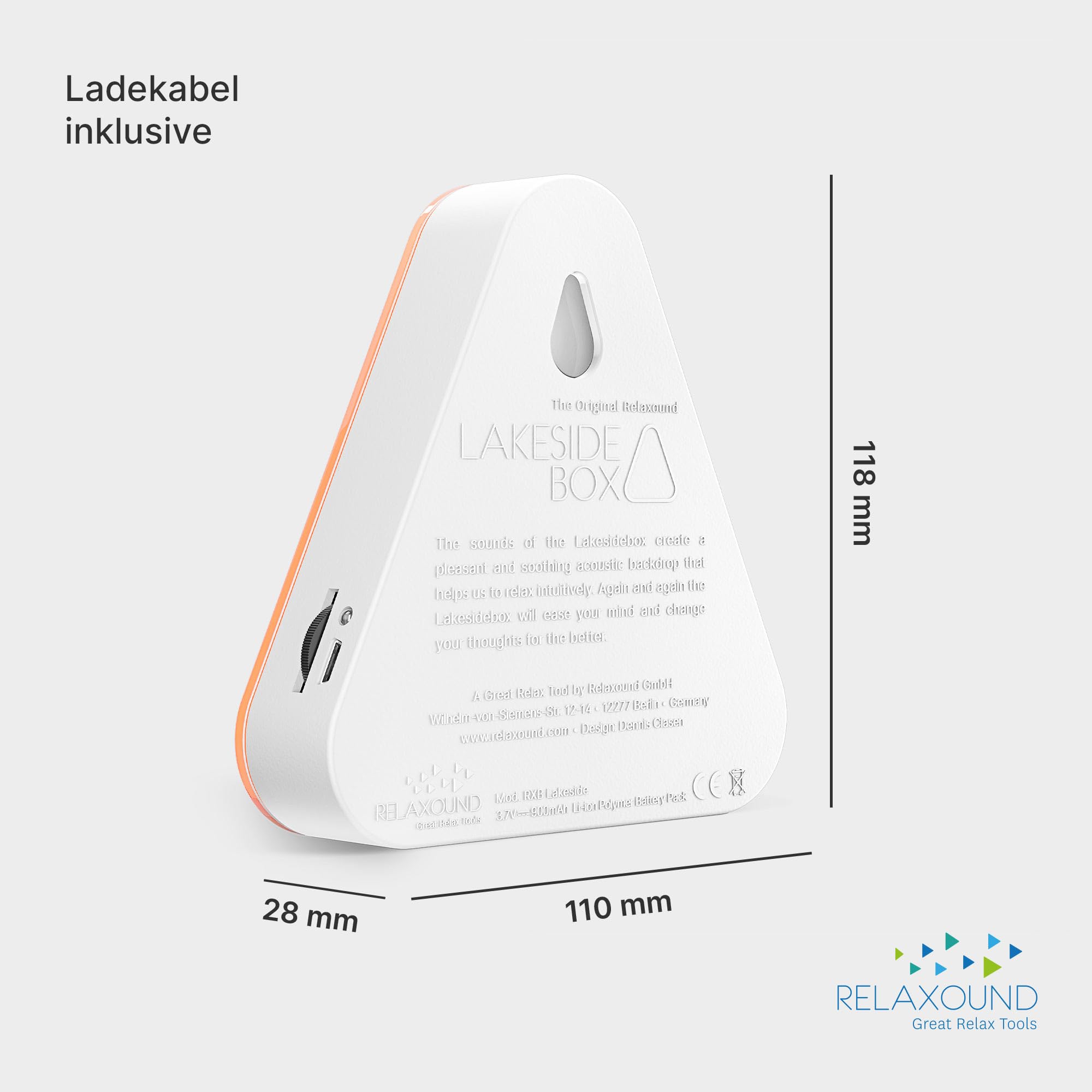 RELAXOUND ORIGINAL Lakesidebox "Orange" – Moderne Naturgeräusche Box – Entspannende Waldsee-Atmo – Bewegungsmelder mit Sound – Naturgeräusche Soundbox