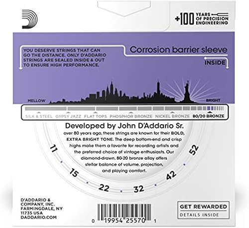 Vista 9 de 3 Paquetes De D 'Addario EJ10 cuerdas para guitarra acústica de bronce, extra luz, 10 – 47