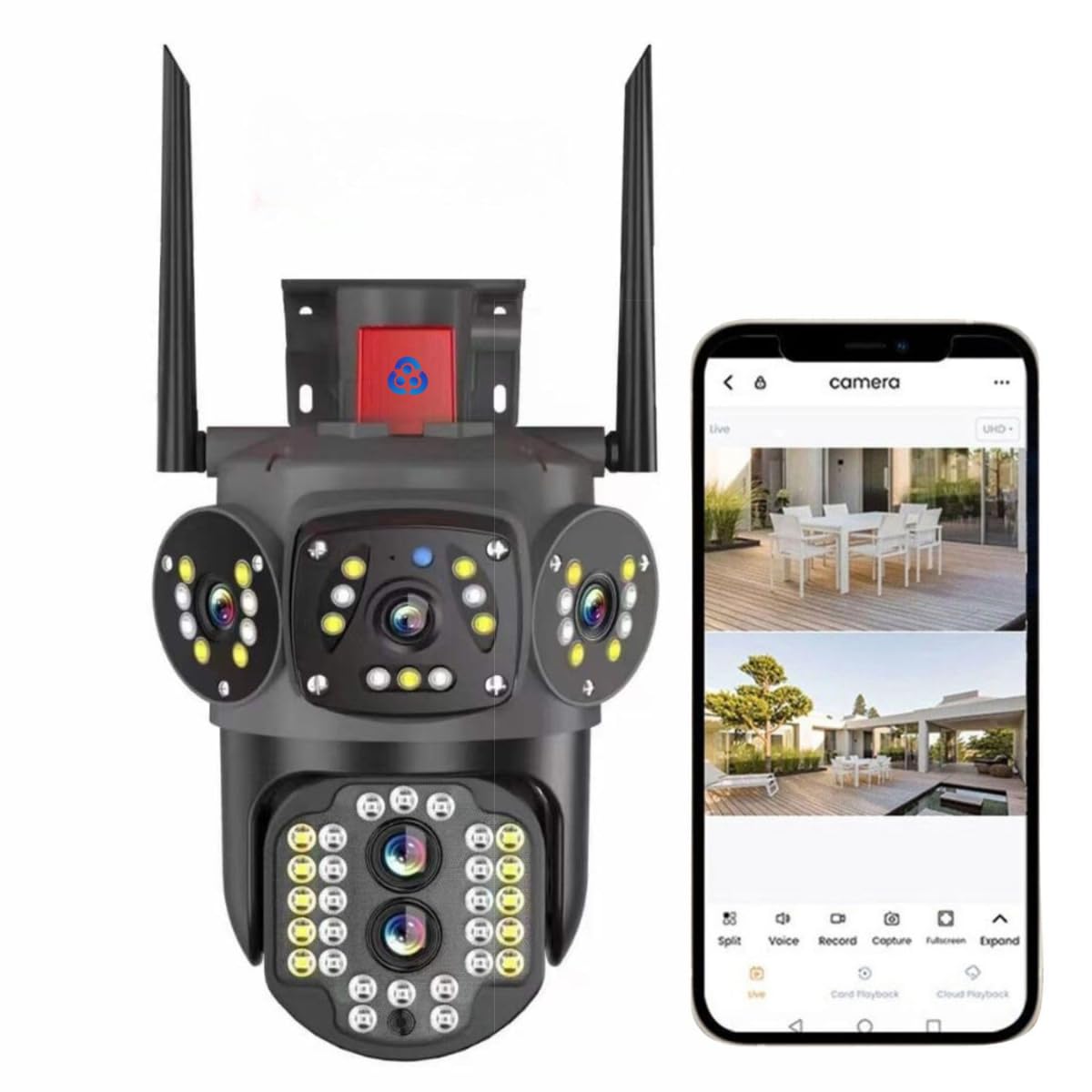 Grousale Tricams Dual Lenses 3 Screens View 4MP Each FHD Outdoor WiFi Wireless Camera with Color Night Visoin | Two Way Audio | Motion Detection | PTZ Function | Weatherproof IP66 (B0DCNNNGXN) Amazon Price History, Amazon Price Tracker
