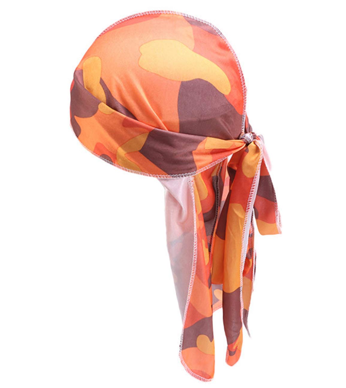 Durag for Waves Headwrap Long Tail Doo Rag for 360 Waves Du-Rags Men Women HC11 Camouflage Orange
