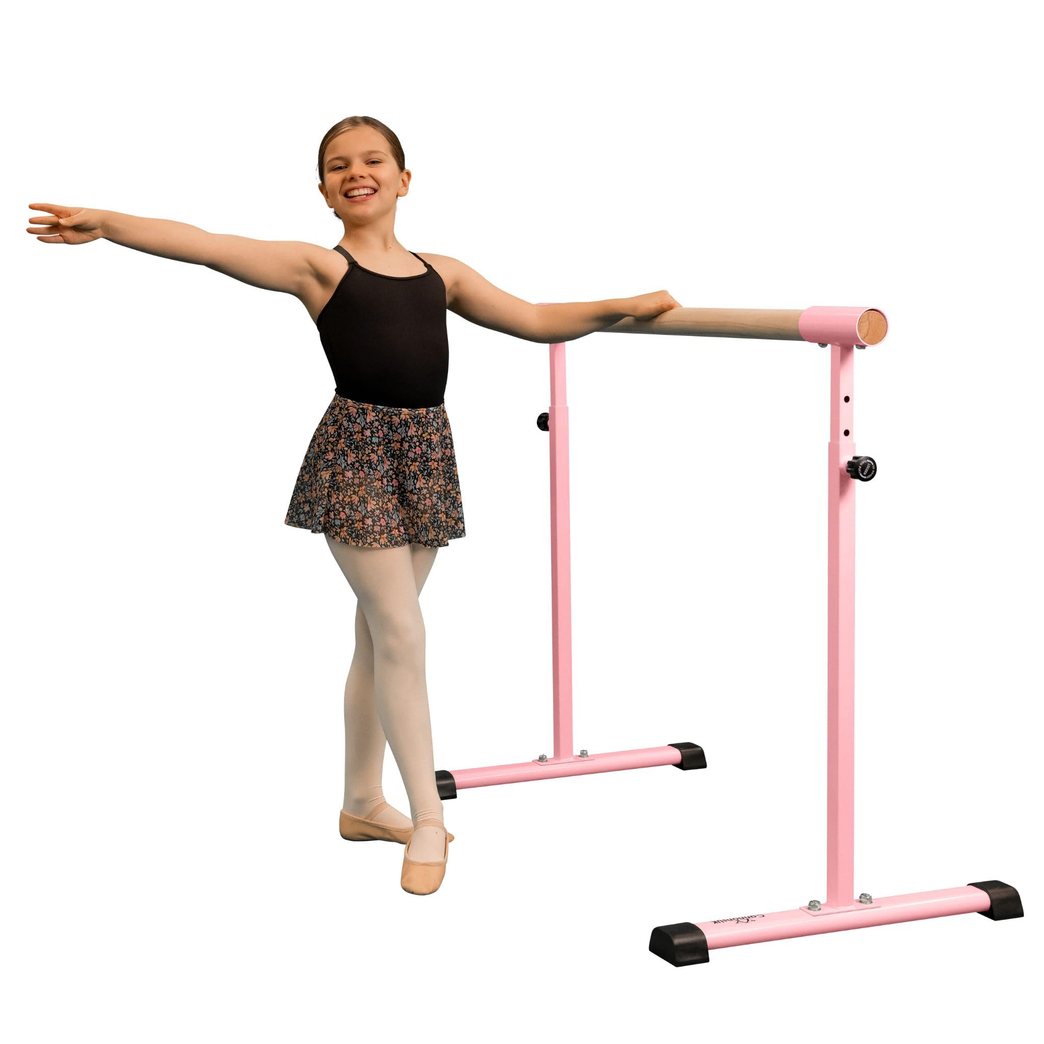 Cannons UK Pink Freestanding Portable Ballet/Stretch Barre, 1.1m Length, 85-105cm Height Adjustable, Anti-Skid Feet (Ballet Barre)