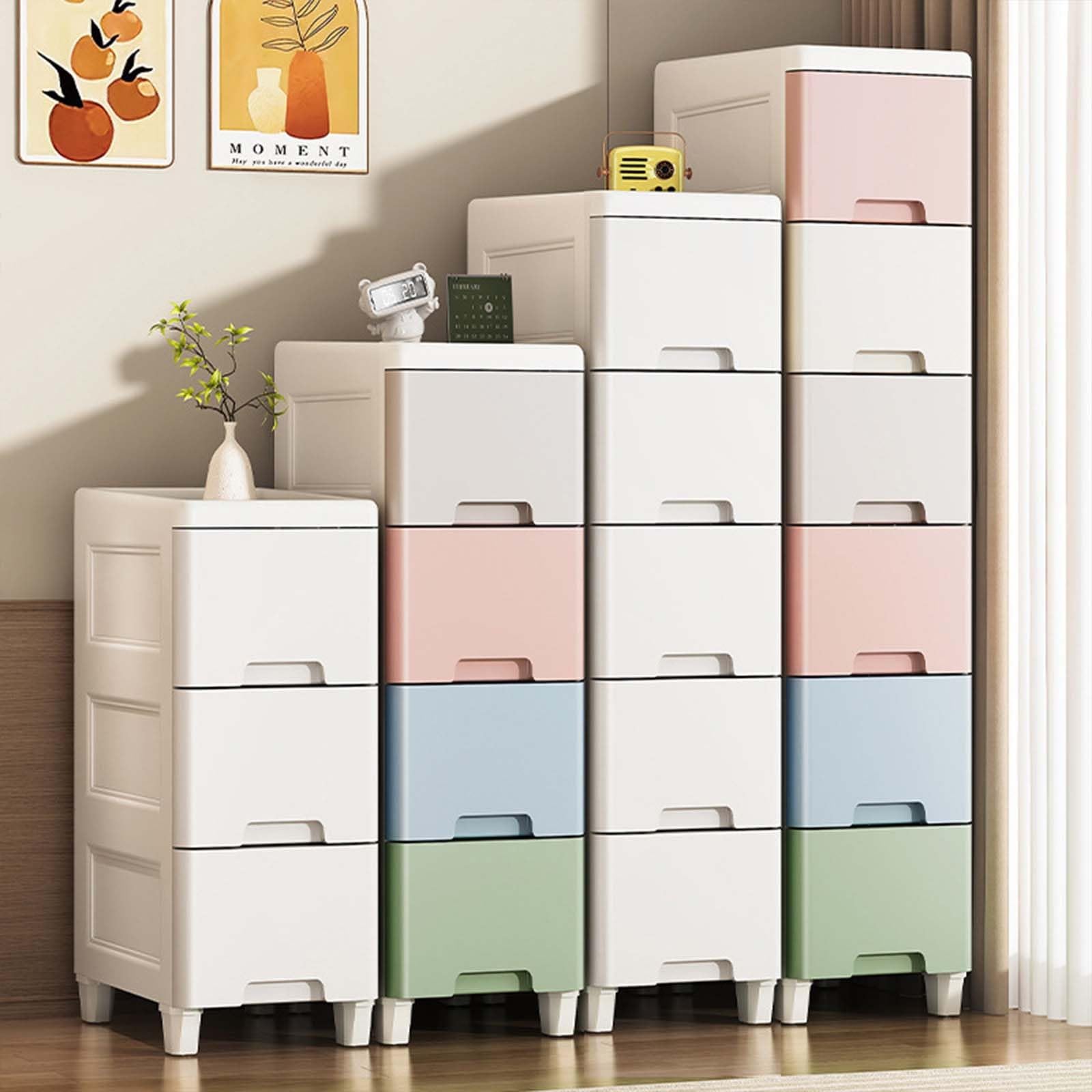 Generico 3/4/5/6/7 Livelli Colorato Cassettiera In Plastica, Mobiletto Bagno Salvaspazio, Mobiletti Stretti, Armadietto Plastica Con Cassetti E 4 Ruote(5 tier)