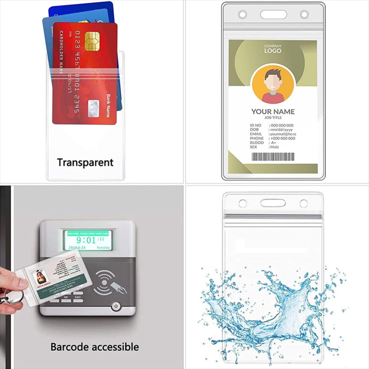VILLCASE 5sätze - Mit Lanyard Wasserdichte Kratzfeste Id-kartenhülle Mit Abnehmbarem Schlüsselband Für Lehrer Studenten Und Berufstätige Transparente Soft-kartenhülle Lanyards