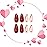 MISUD Press on Nails - Medium Almond Fake Nails with Red Heart, Acrylic Gold Line Design 24 pcs
