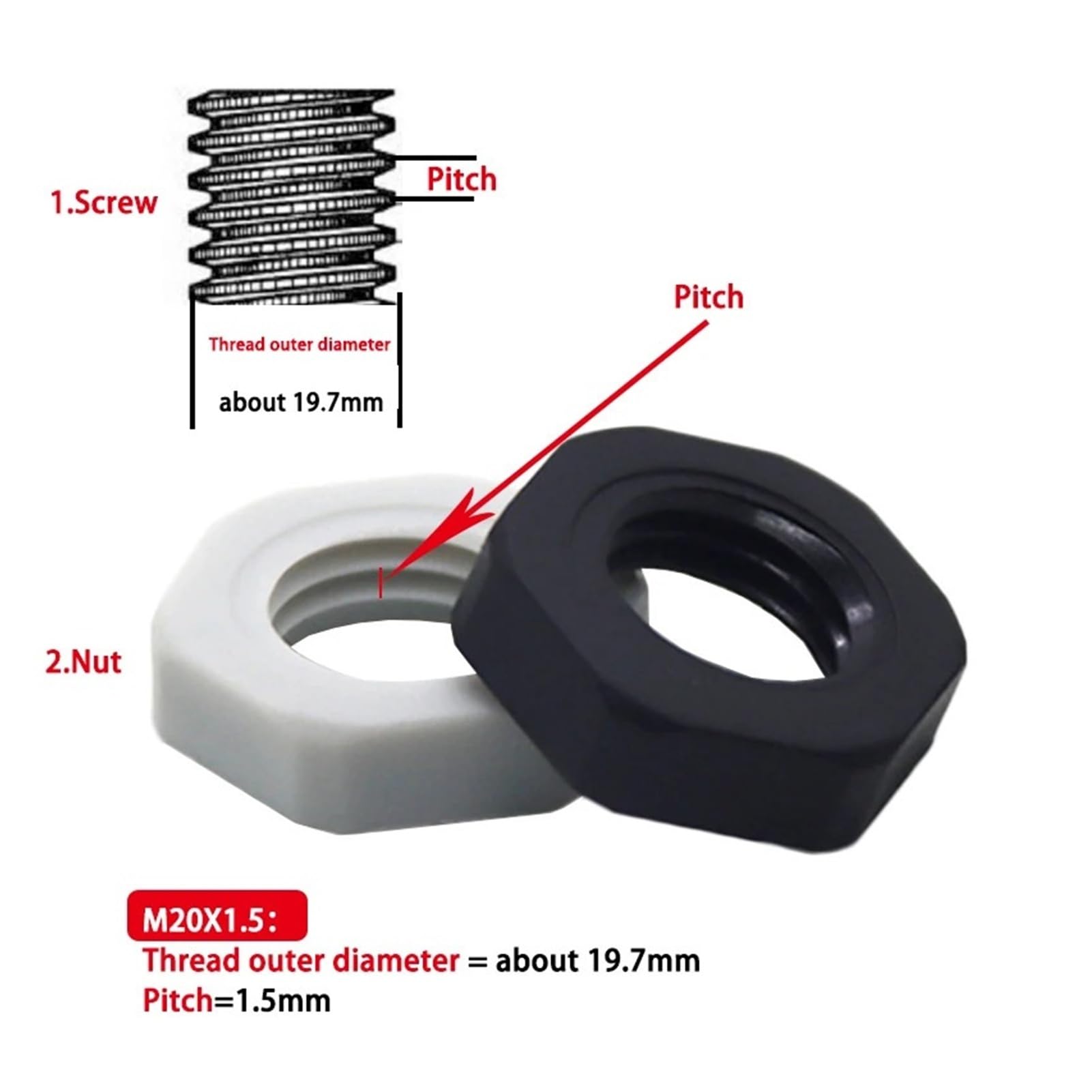 10 pz/100 pz M5-M72 Dado In Plastica Esagonale Nero Bianco Nylon Dado Passo 1.5mm/2mm(10pcs Black,M30X1.5)