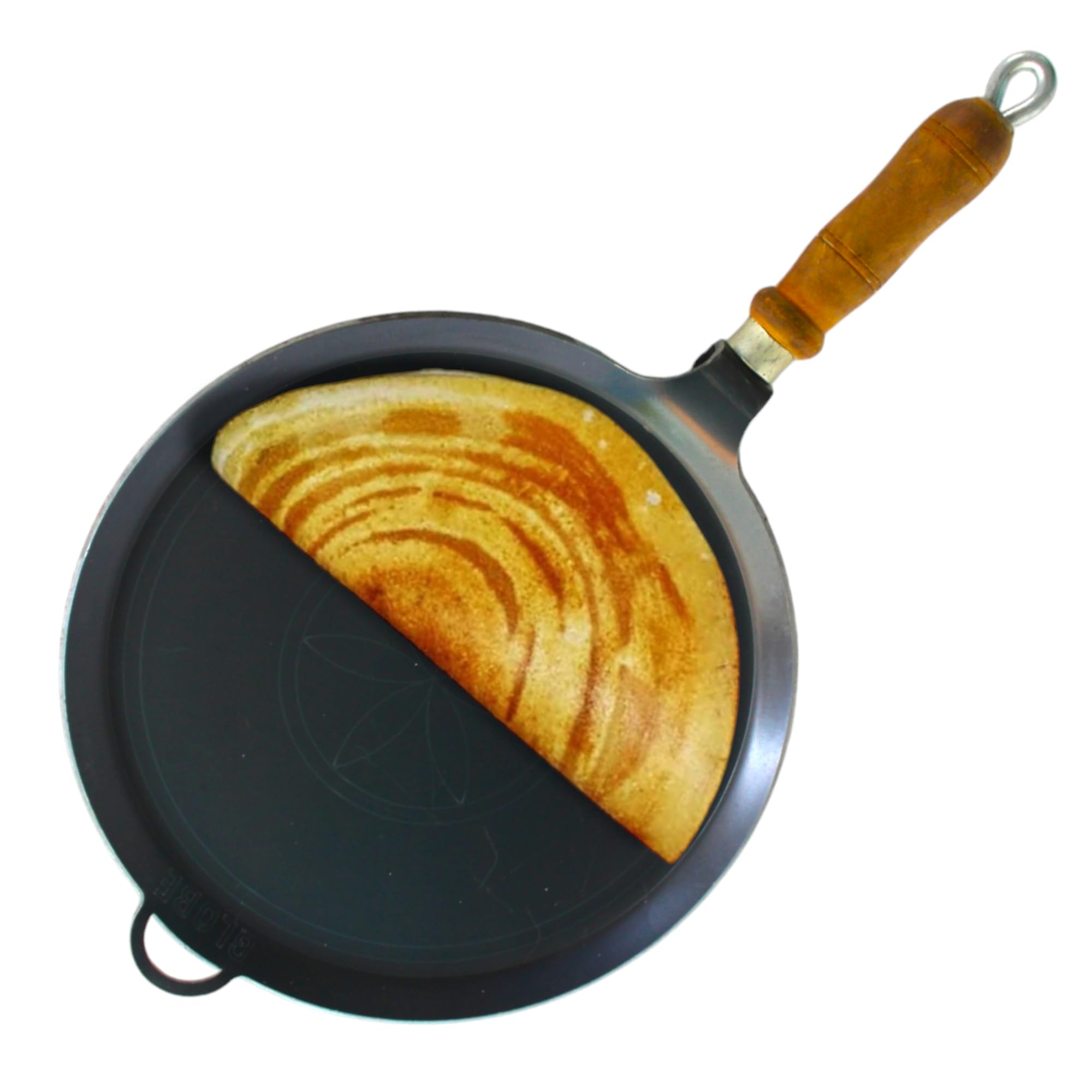 MYNAKSHA Iron Tawa for Dosa,Roti Chapati, Flat Surface Iron Tava with Wooden Handle, 10 Inch, 1.6Kg, Black Hand made