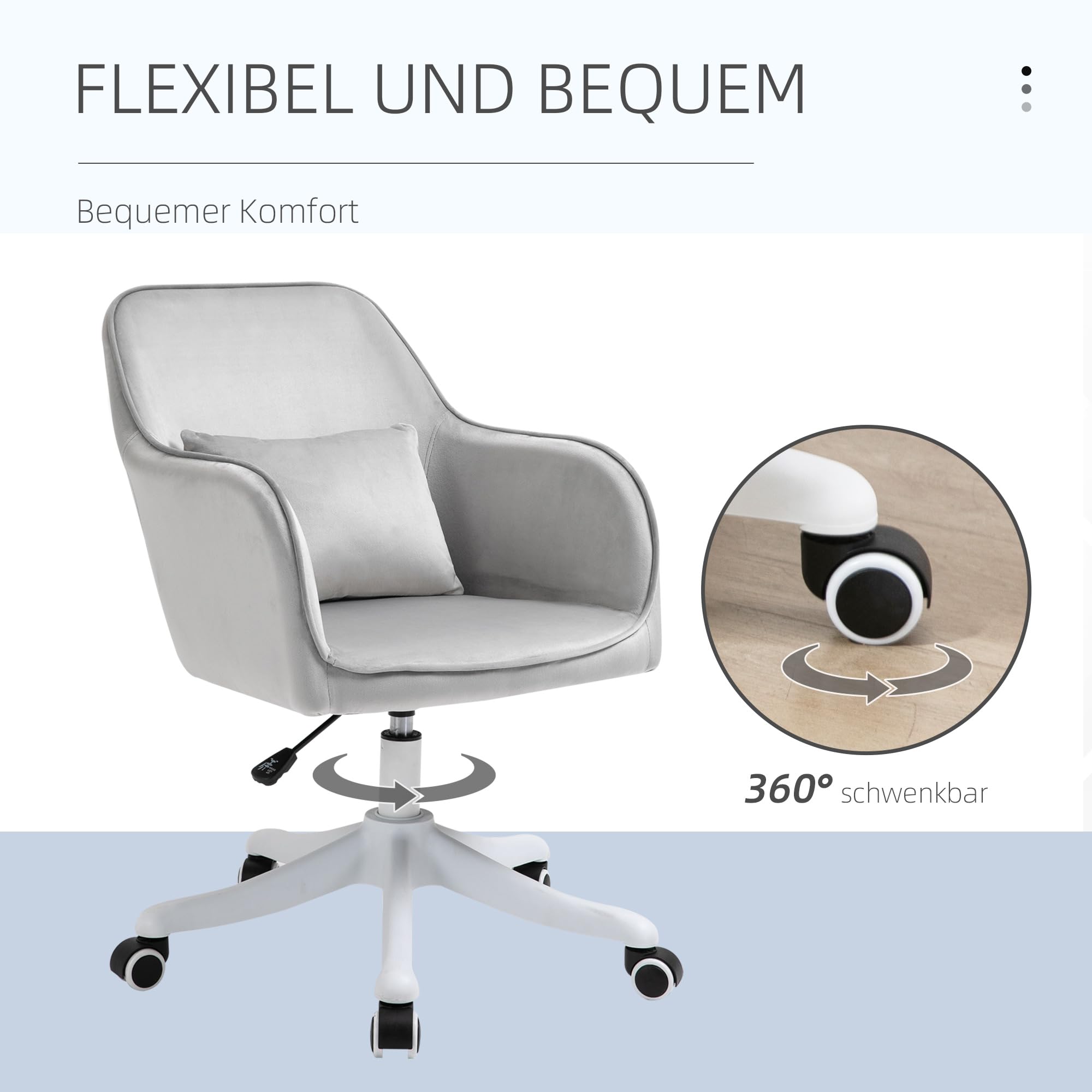 Vinsetto Bürostuhl mit Massagefunktion Ergonomischer Chefsessel Hellgrau | Höhenverstellbar, 360° Drehbar, Computerstuhl, Samtoptik, USB-Schrittstelle