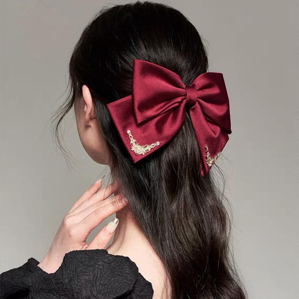 JKQBUX French hair bow clip Court retro big Bow Barrettes Hair Clip Hair Bow Clip Hair Accessories for Women Girl Wedding Party Christmas - Image 2