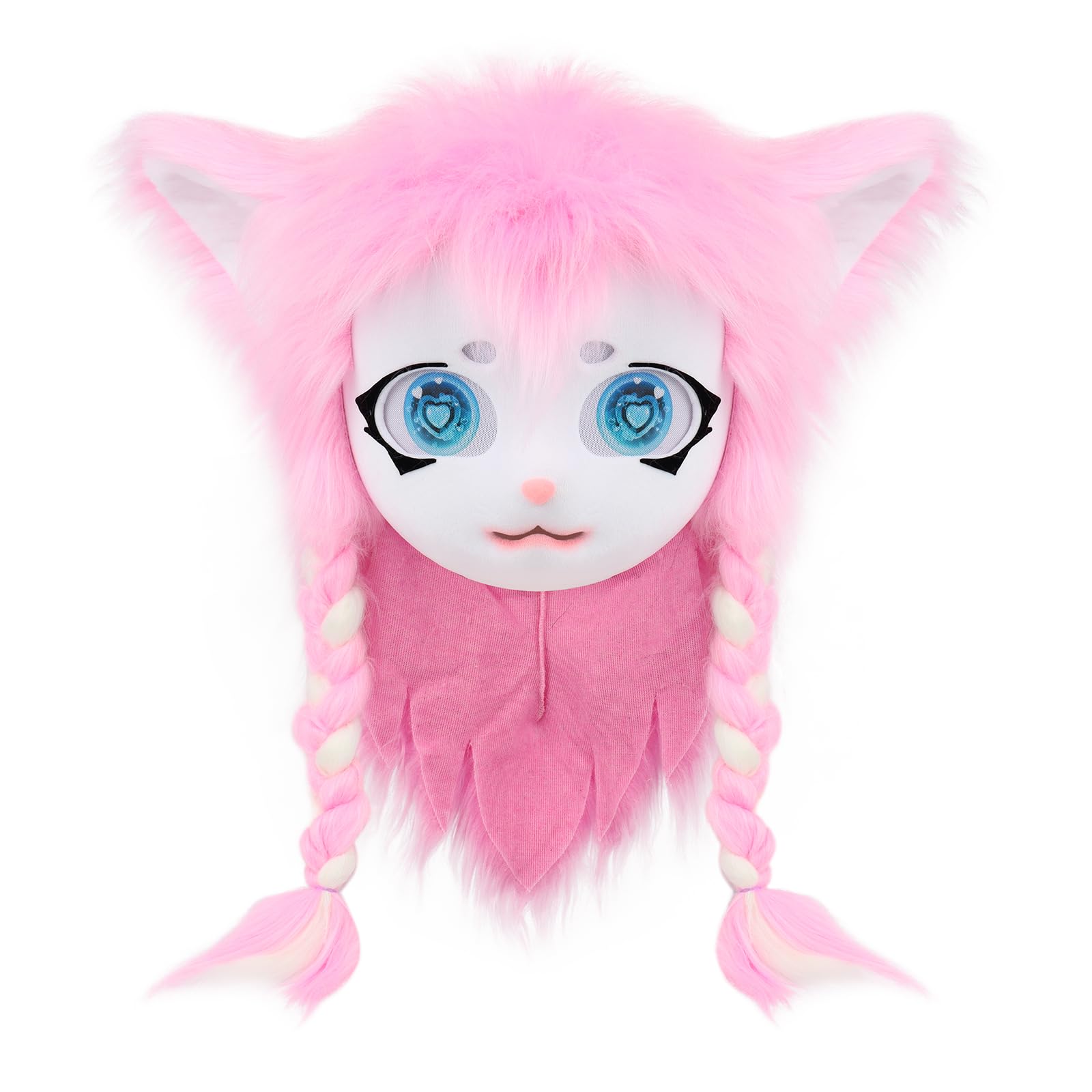 hbbhml Furry Animal Head Mask Braids Fur Suit Halloween Masquerade Parties Cosplay Costume Headwear