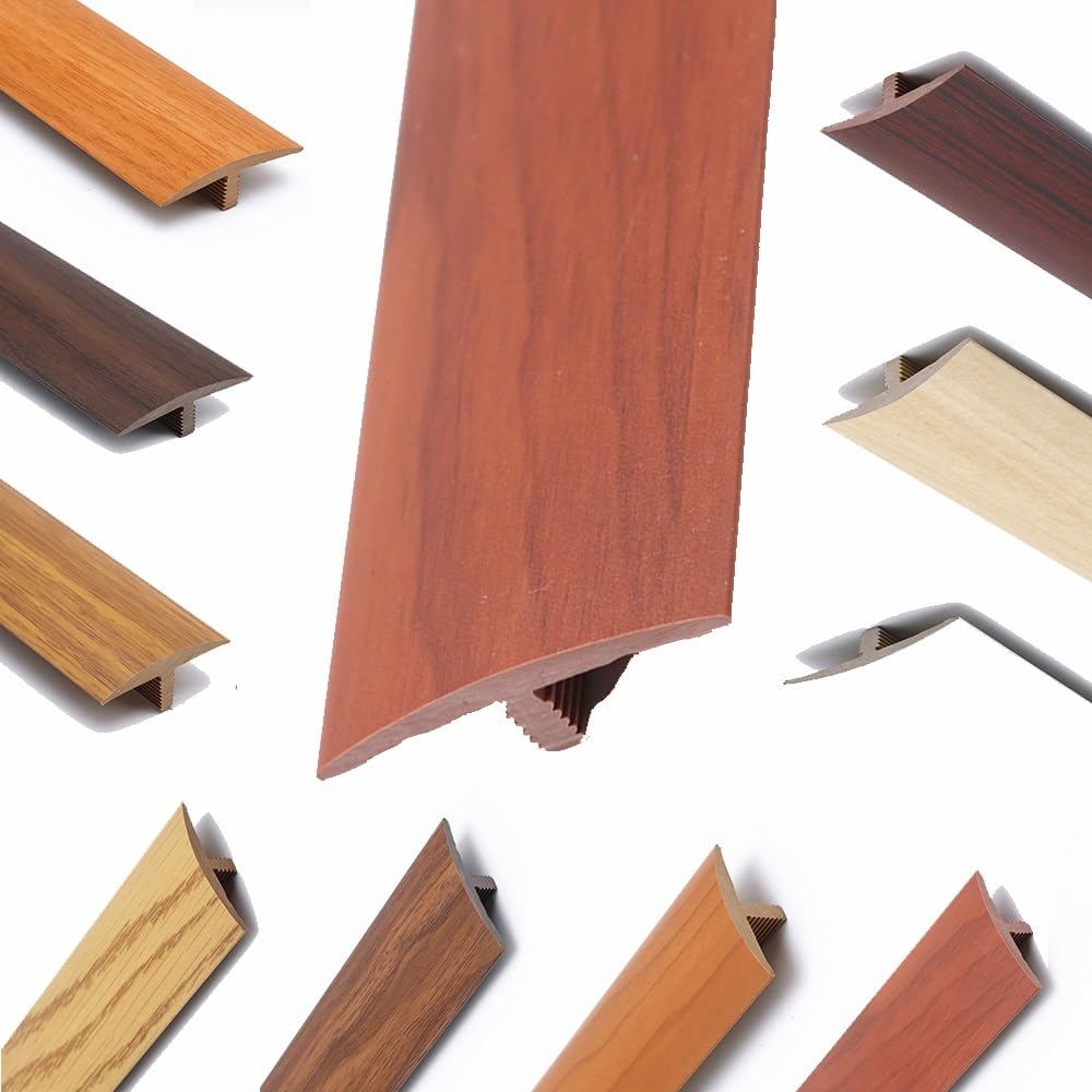 PVC T Molding Transition Strip 35.4in Cuttable Floor Threshold Strip Self Adhesive Floor Edging Trim Strips for Vinyl Flooring/Tile/Carpet/Laminate(Mahogany)