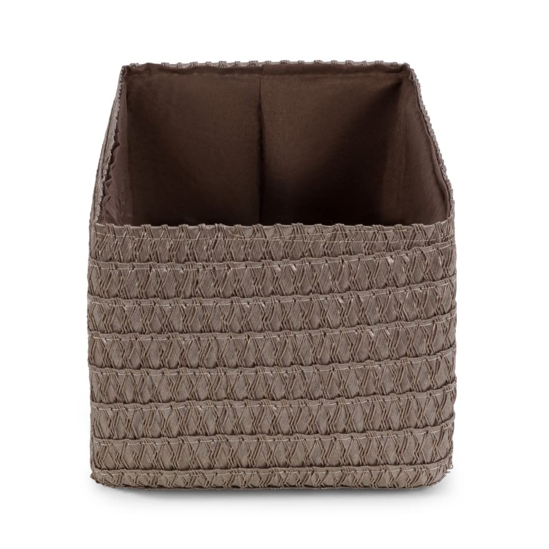 Compactor Lilou Cestino Portaoggetti Intrecciato con Manici, Polipropilene e Cartone, 23 x 15 x 12 cm, Tortora, RAN9697 (Confezione da 2)