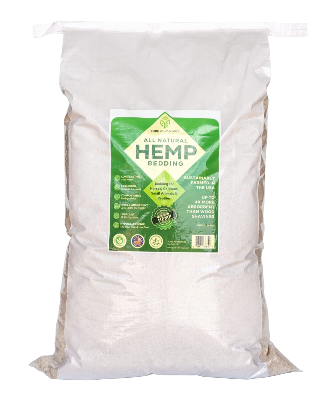 Premium All-Natural Hemp Bedding for Horses, Livestock and Small Animals (30lb), Highly Absorbent up to 400% It's Weight, Fully compostable with Superior Odor Control and USA Produced