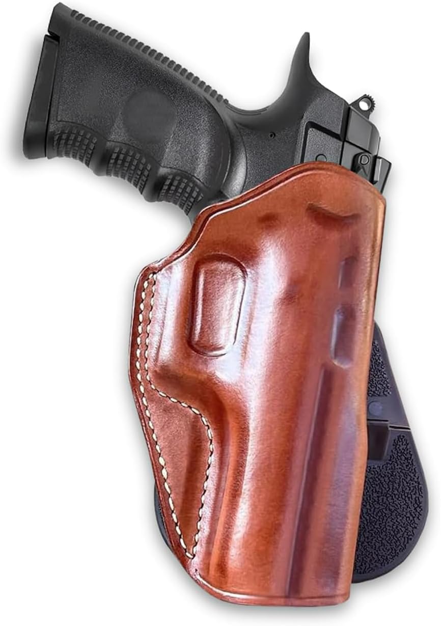 Masc Premium Leather OWB Paddle Holster with Open Top Fits, Baby Desert Eagle III. 9/40SW Full-Size Polymer 4.43-inch, Right Hand Draw, Brown Color #1234#