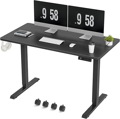 Vista 40 de Furmax Escritorio eléctrico de pie, escritorio ajustable de altura de 55 x 24 pulgadas con ruedas extraíbles, escritorio para computadora de oficina