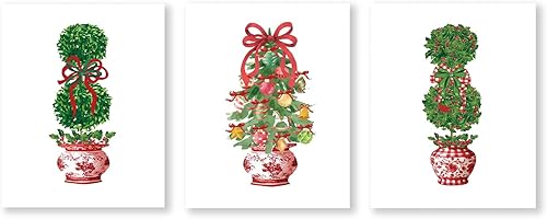 Miniatura 10 de XWELLDAN Juego de 3 cuadros retro con diseño de cascanueces y árbol de Navidad, diseño de rayas, 8 x 10 pulgadas, sin marco Navidad rojo y