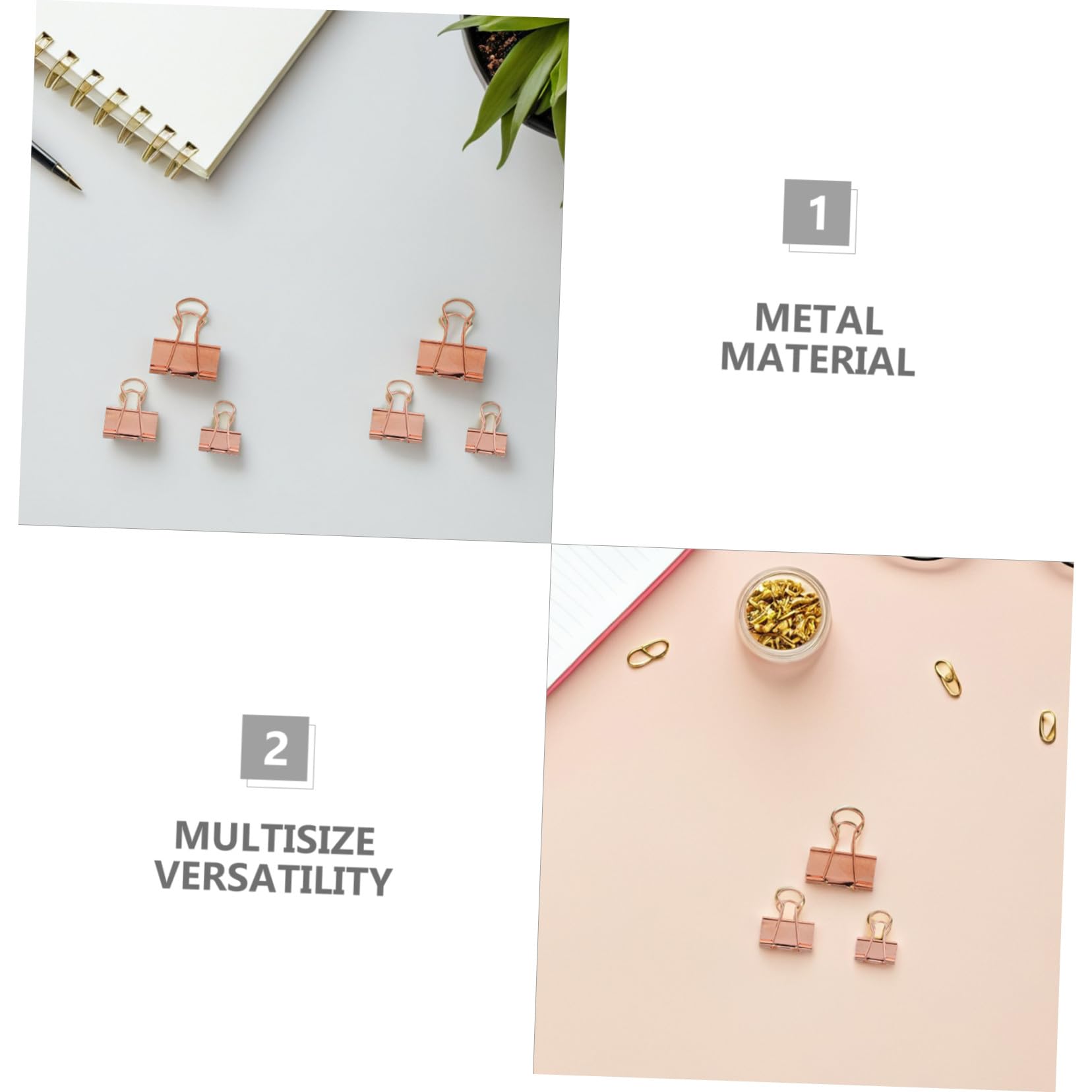Veemoon 112 Piezas Clips de carpeta de metal pinzas papeleria clips de metal Rose Gold