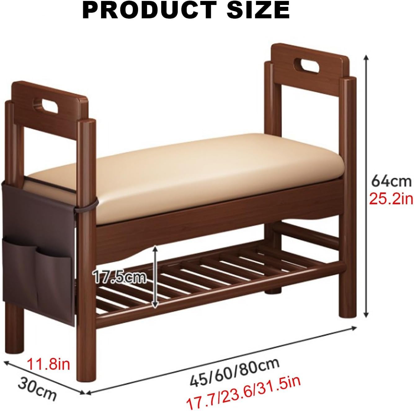 Schuhregalbank aus Holz,Schuhaufbewahrungsregal,Schuhbank mit Gepolstertem Sitzfläche,für Wohnzimmer(Size:45cm/17.7in)