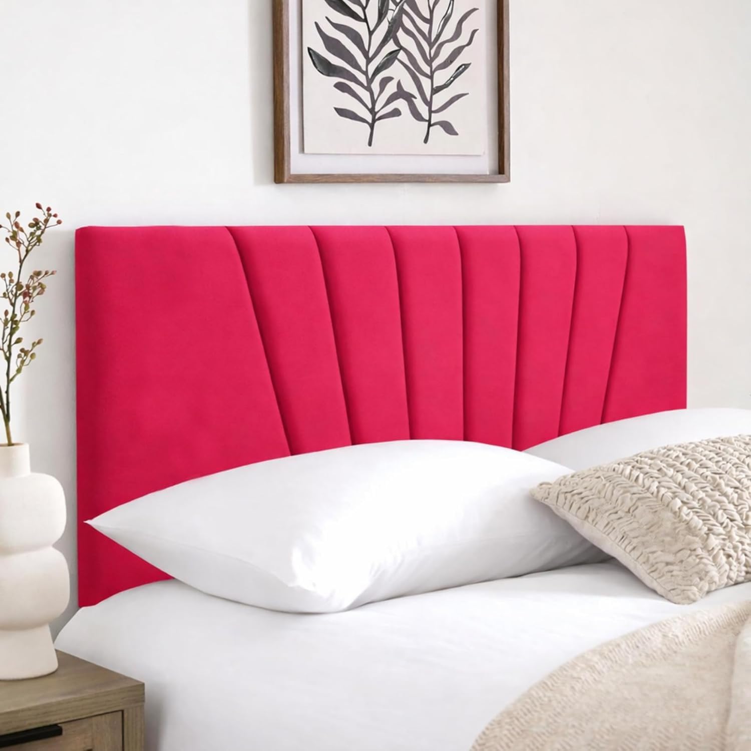 HB-1 Headboards for Beds – Sunrise 24'' Divan Bed Headboard – Headboards for Divan Beds, Bedroom & Hotel Furniture, Elegant Soft Plush Fabric Head Board (Red Plush, 6FT Super King)