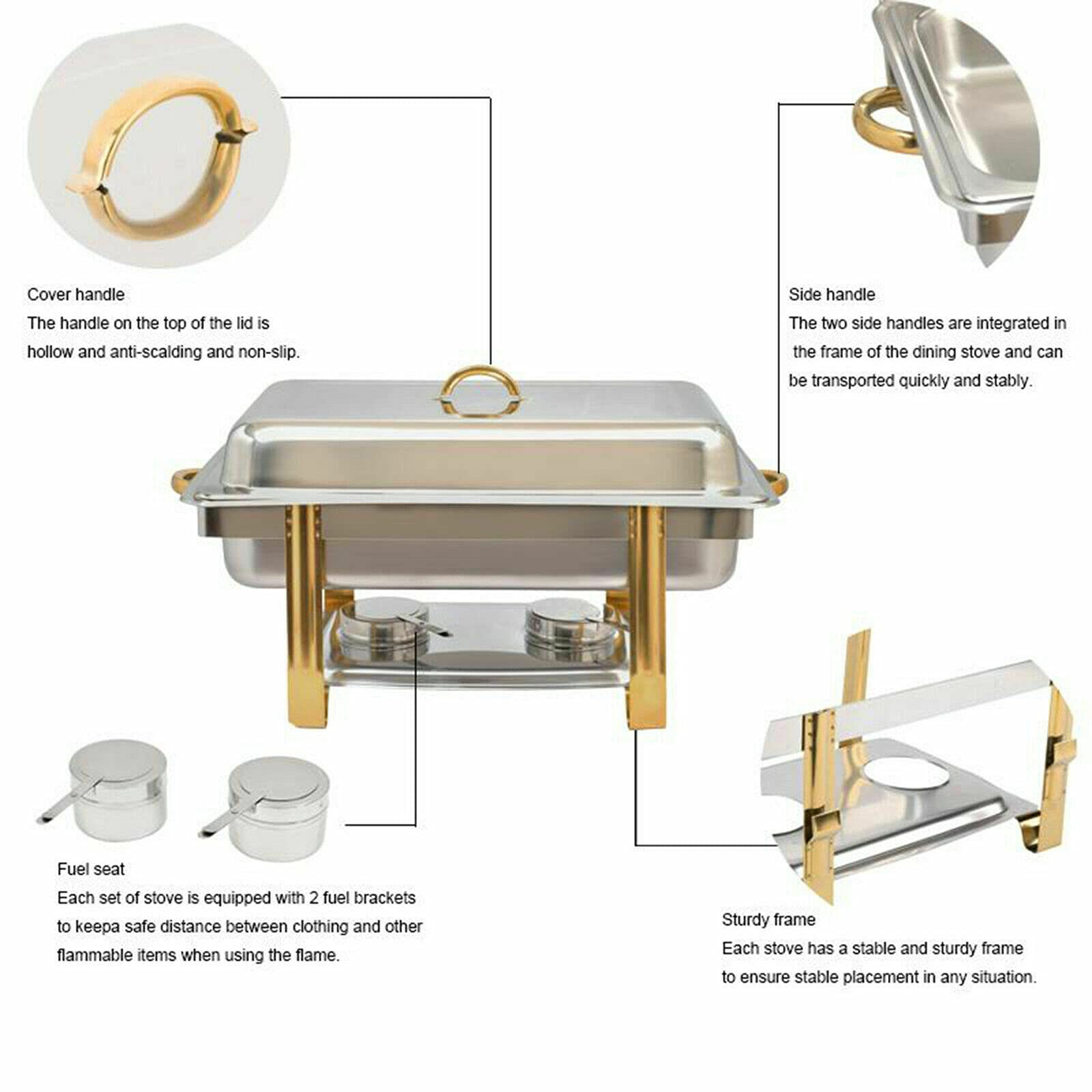 Chafing Dish - Calentador de alimentos de acero inoxidable de 9 L con tapa y sartén para alimentos, calentador para catering, buffet