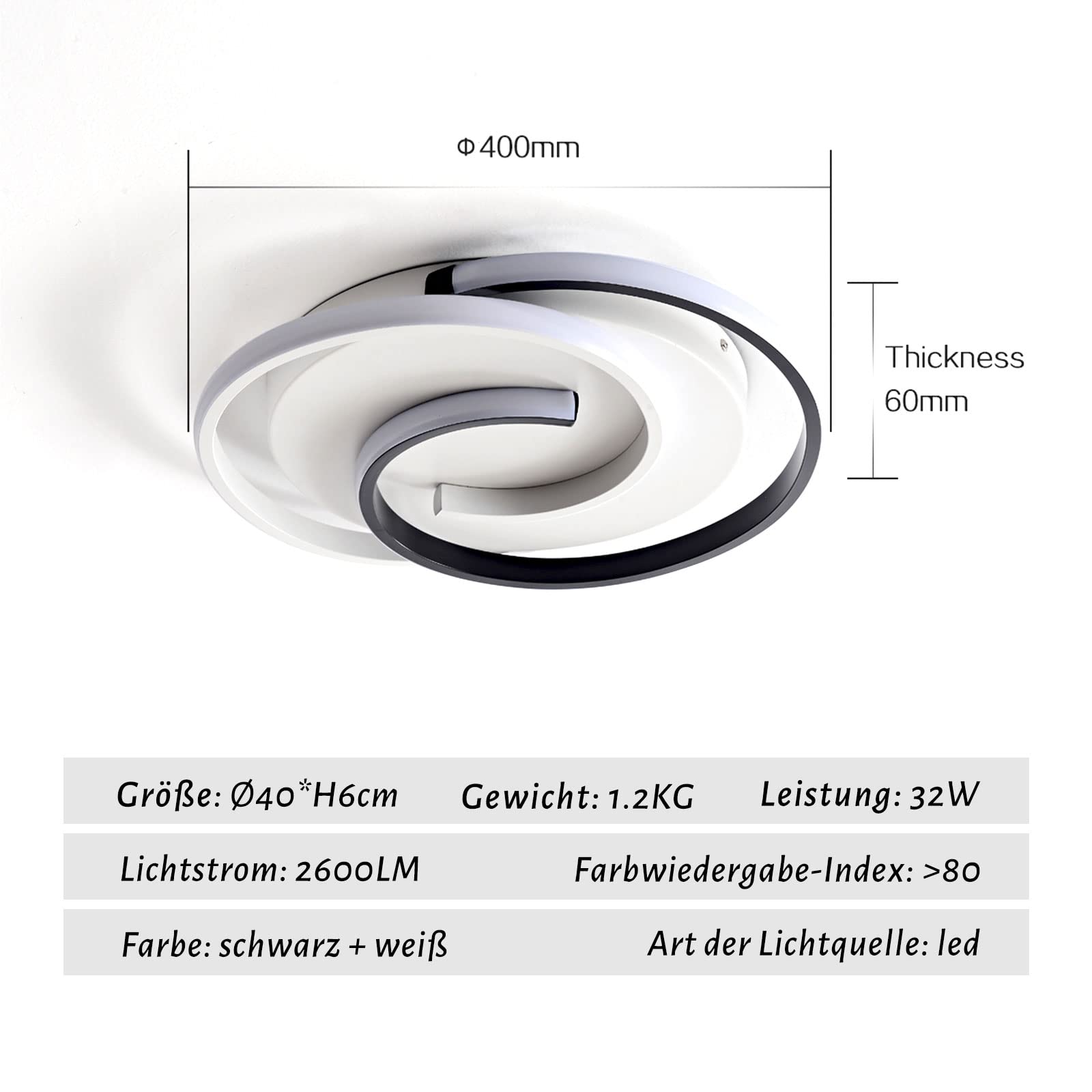 BAYHT LED Deckenlampe,Moderne Deckenleuchte Dimmbar mit Fernbedienung Wohnzimmer, Schwarz-Weiß Schlafzimmerlampe, Rund, Wohnzimmerlampe mit Memory Funktion, für Wohnzimmer,Schlafzimmer, Büro