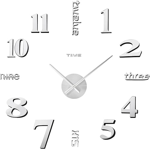 AILILIFE Reloj de pared DIY de 20 a 28 pulgadas, 3D, sin marco, silencioso, sin tictac, moderno, funciona con pilas, para sala de estar, dormitorio,