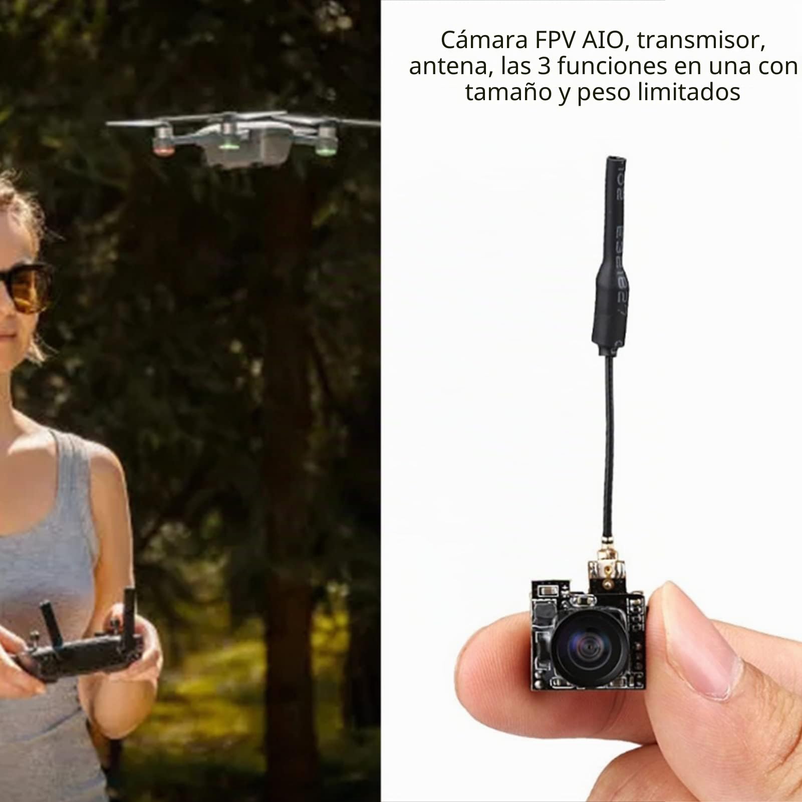Cámara FPV AIO, Banda de Carrera de Cámara FPV Conmutable 800TVL NTSC PAL para Drones FPV