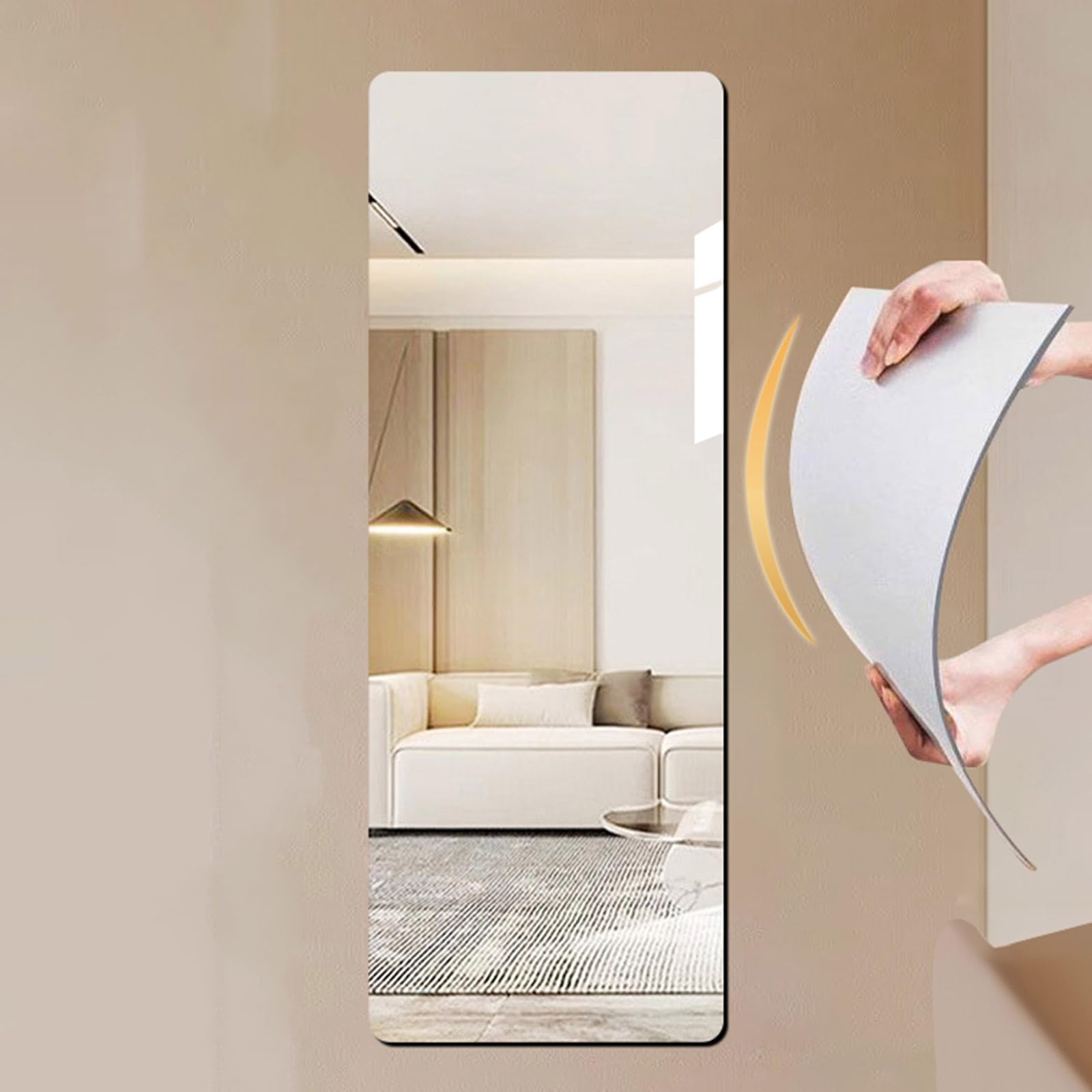 Specchio da parete in acrilico a figura intera, 120 x 40 cm, design elegante, per camera da letto, soggiorno e corridoio, elegante decorazione riflettente per spazi eleganti