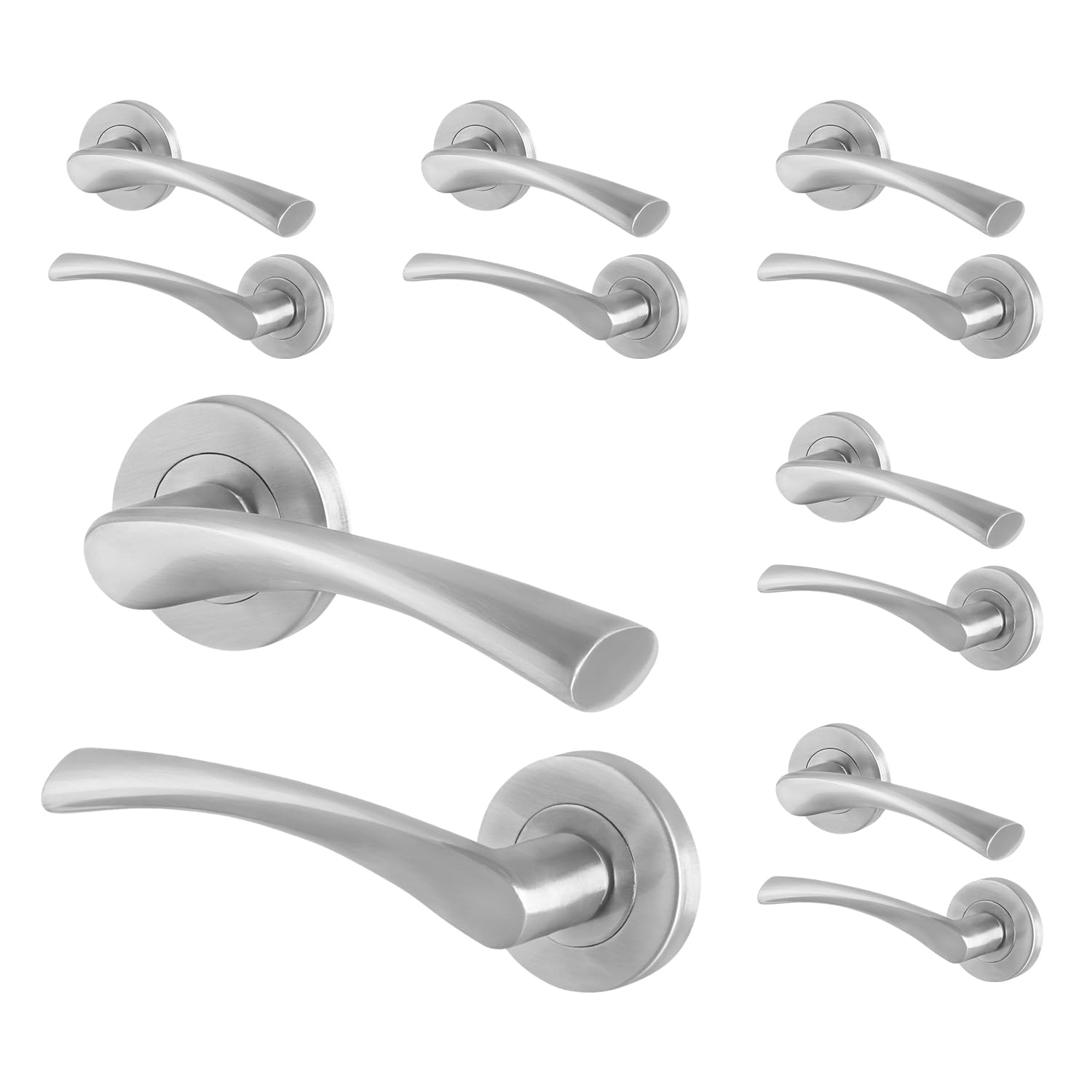 EAI Satin Internal Door Handle, 6 Pairs of Satin Nickel Lever on Rose Round Handles - Novoli Range โ image 1