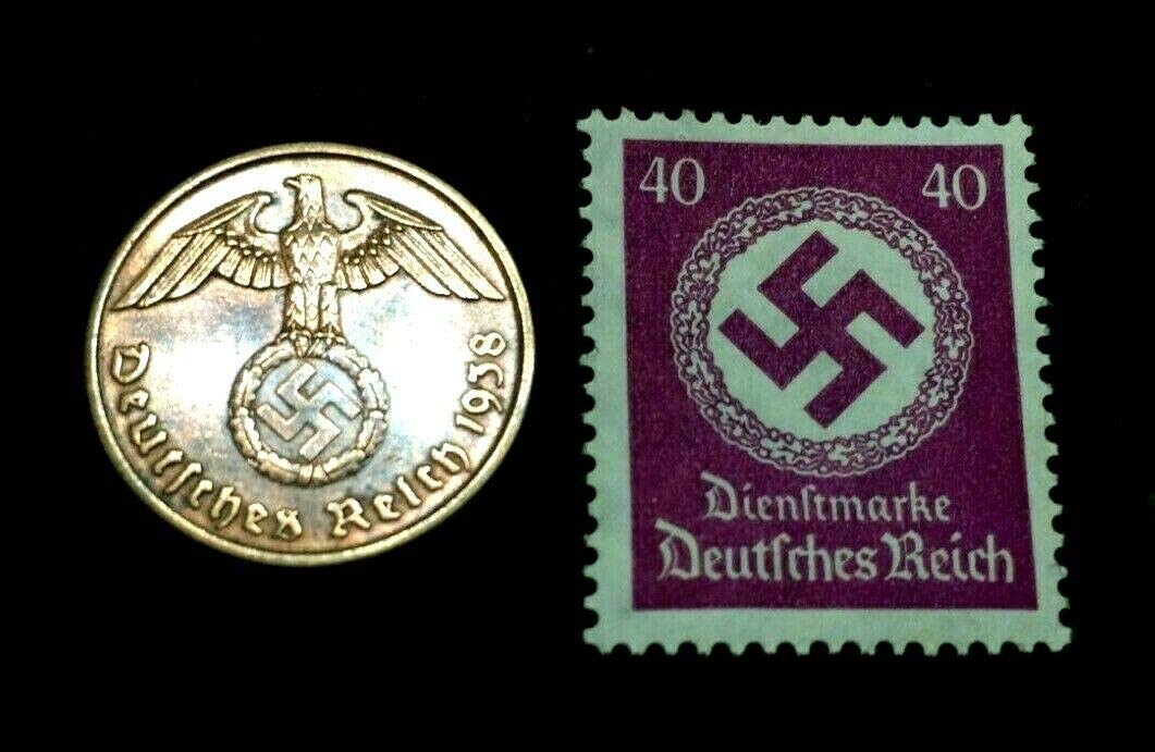 1938 Various Mint Marks Rare Old WWII German War Coin 2 Reichspfennig & 40pf Stamp World War 2 Artifacts 2pf Seller Perfect Circulated Coin