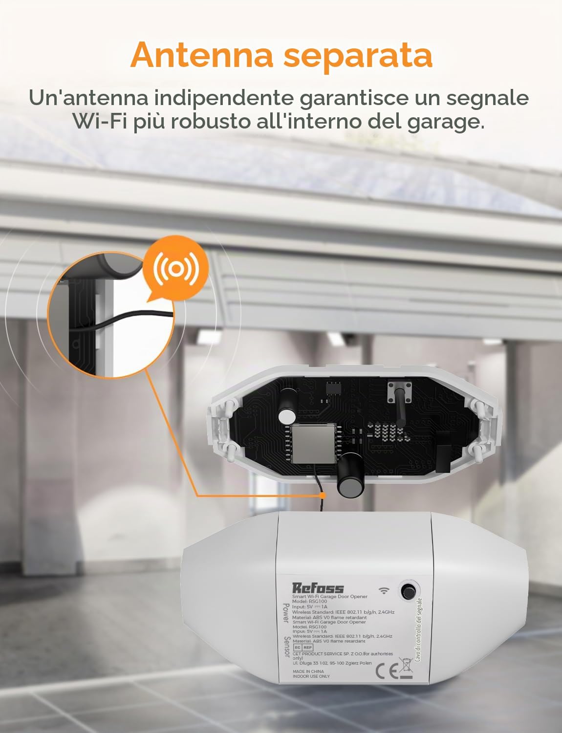 Refoss WiFi Apriporta Garage Door Opener Smart Apricancello Intelligente, APP Controllo Remoto, Compatibile con Apple HomeKit, Alexa, Google Home, Nessun Hub Richiesto