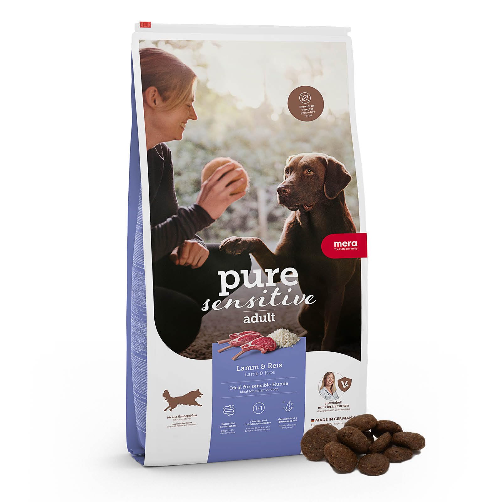 MERA Pure Sensitive Agneau & Riz, Nourriture sèche pour Chiens sensibles, croquettes d'agneau et de Riz, Nourriture pour Chiens Adultes, sans blé ni Sucre (12, 5 kg)