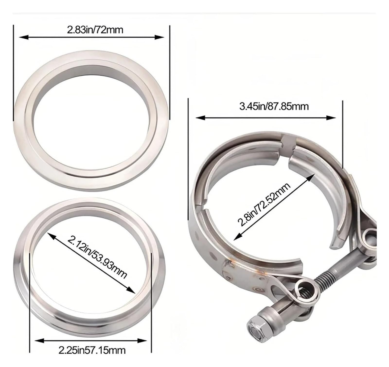 Fascette per tubi flessibili, Flangia Maschio Femmina Di Scarico Con Morsetto A Fascia V In Acciaio Inossidabile 304 Dimensioni Multiple