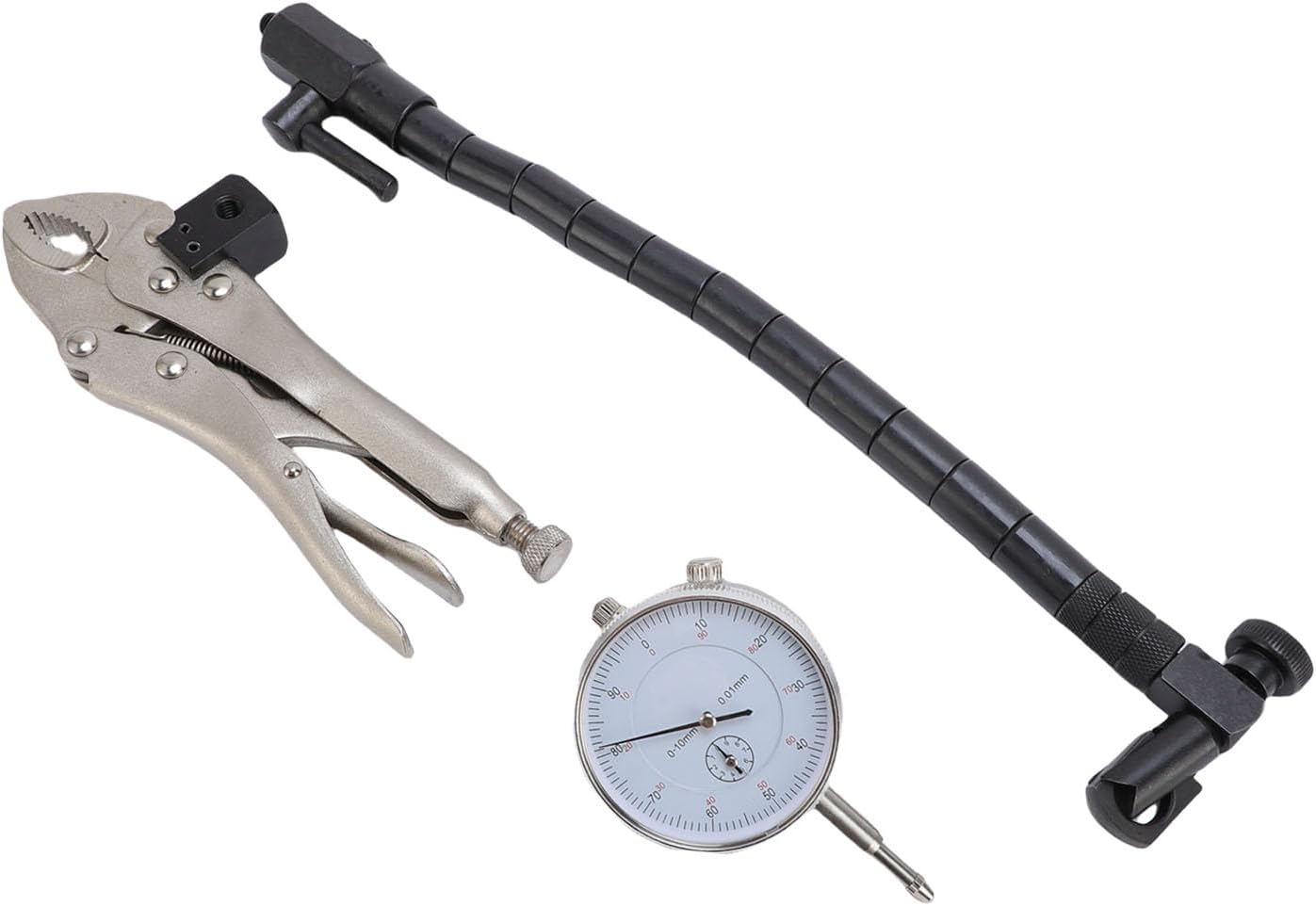 Disc Brake Rotor Gage Set 0-10mm x 0.01mm with Flexible Arm Support and Locking Clamp for Precise Measurement of Rotor Warpage and Ball Joint